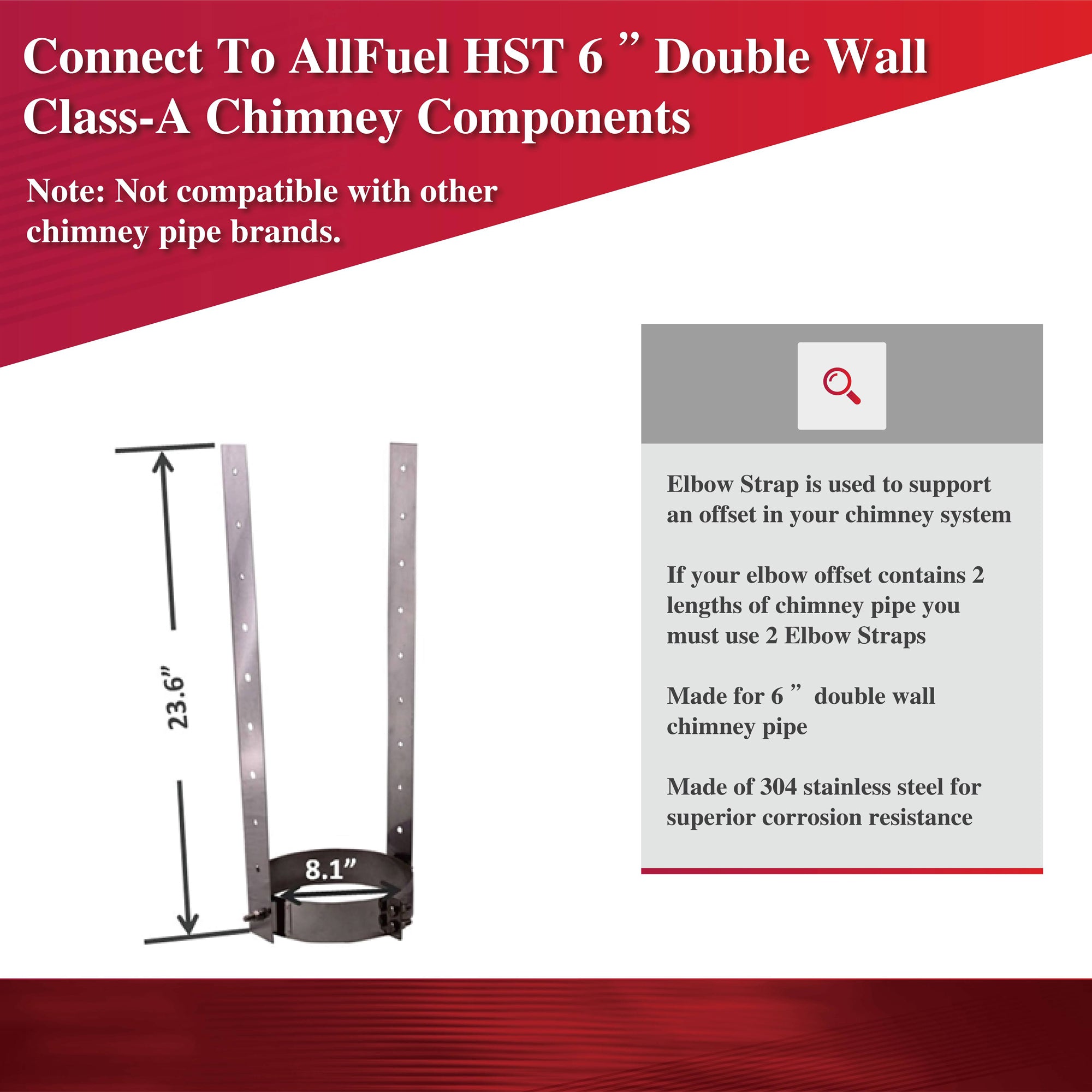 AllFuelHST 6-Inch Inner Diameter Chimney Pipe Elbow Strap - Heavy Duty Support for Wood Stove, Fireplace, and Pellet Stove Venting Systems