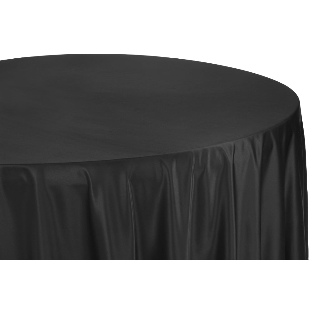 Luxury Lamour Satin 132-Inch Round Tablecloth - Elegant Black Table Cover for Weddings, Parties & Formal Dining - Wrinkle & Stain Resistant Fabric