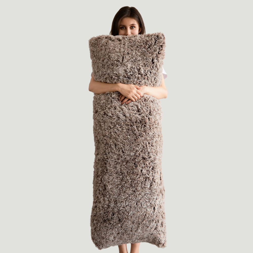 MAXYOYO Ultra Luxury Faux Fur Body Pillow with Memory Foam - 20x54 Inch Coffee Brown - Soft Hugging Pillow for Adults, Washable Cover - Perfect for Sleeping, Lounging & Pregnancy Support