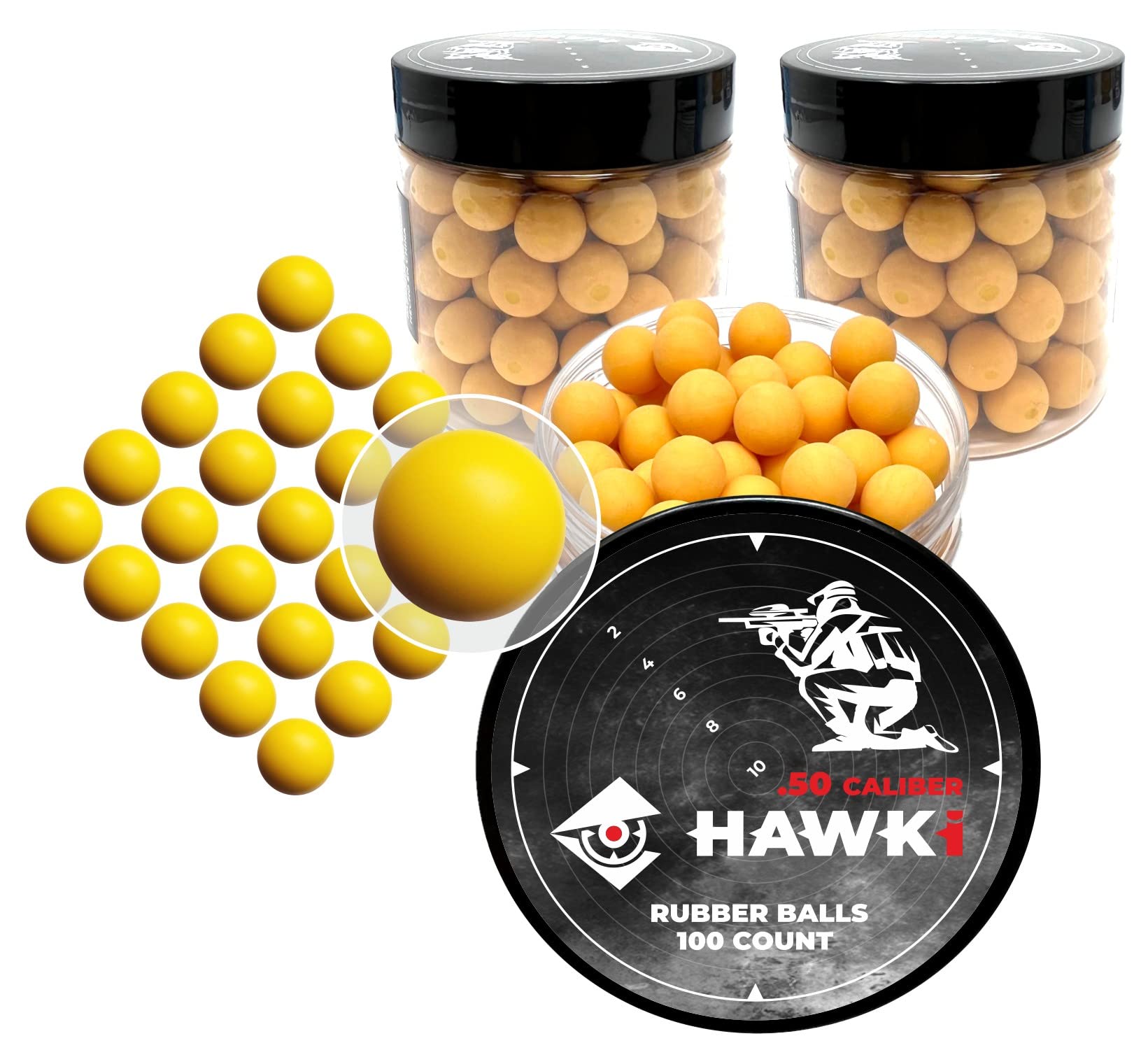 Hawki .50 & .43 Caliber Reusable Rubber Training Balls - Less Lethal Ammo for Paintball Guns | Perfect for Target Practice, Force-on-Force Drills & Tactical Training