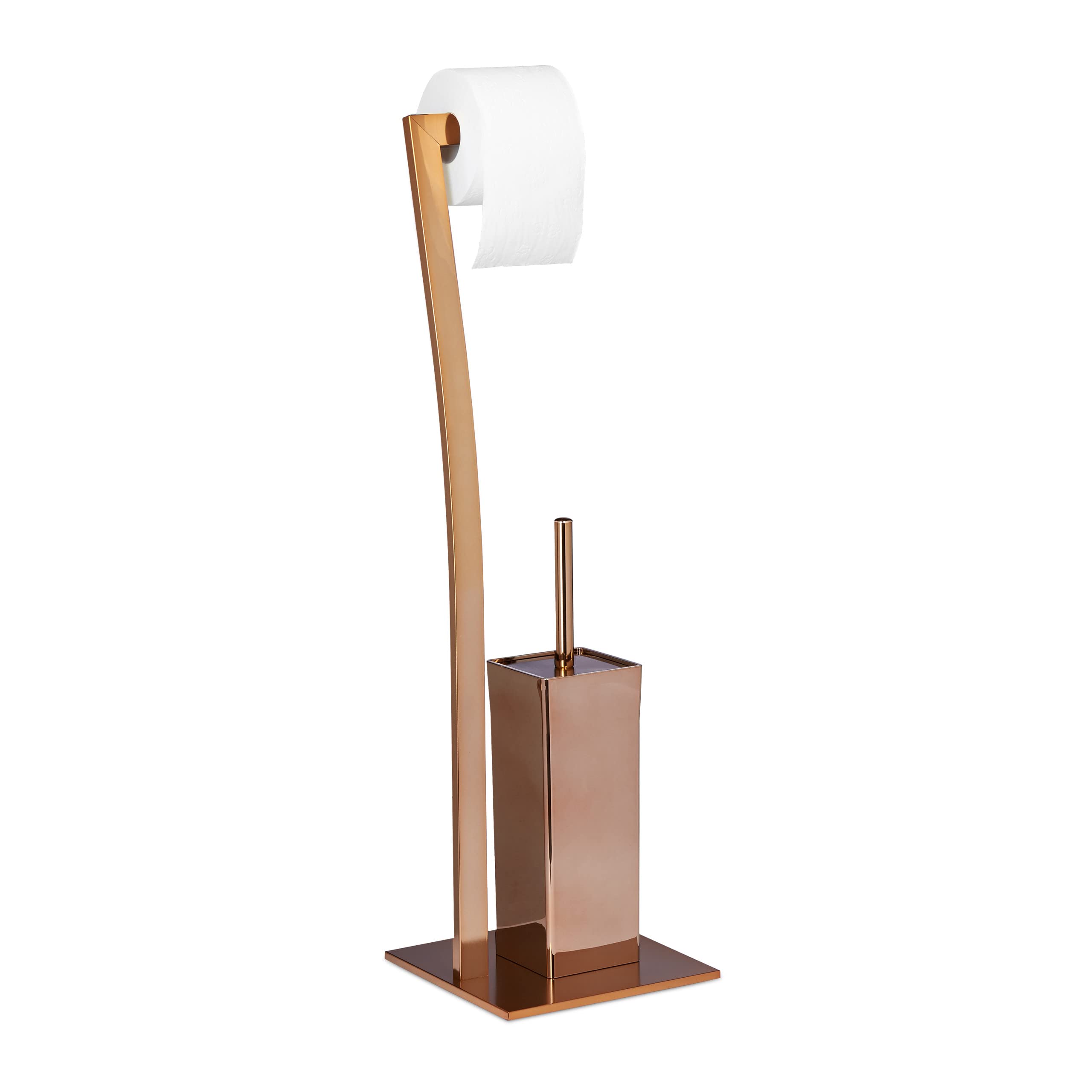 Stainless Steel Free-Standing Toilet Brush and Holder Set with Copper Accents - 71 x 20 x 20 cm Bathroom Cleaning Tool for Modern Homes (Ideal for Toilet, Bathroom & Guest Powder Room Maintenance)