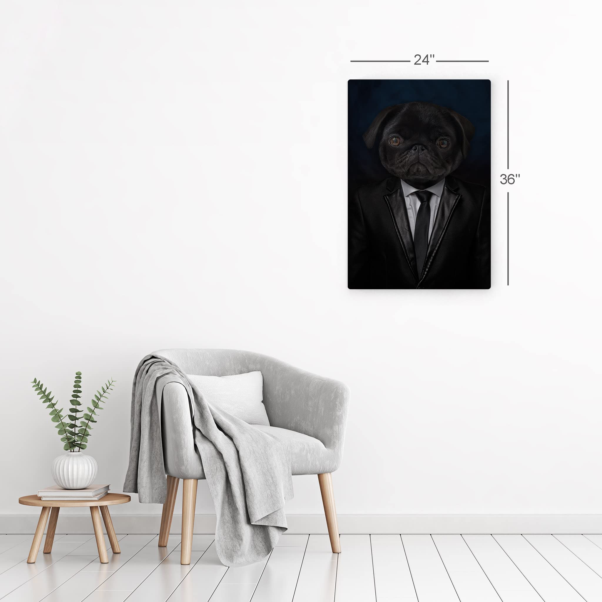 Premium Metal Wall Art Print - Portrait of a Businessman Pug Dog in Suit | Unique Pet Owner Gift for Dog Lovers, Office Decor, Living Room & Bedroom Wall Art | Made in USA (36x24 Inches) - Perfect for Home, Office, Nursery & Gift Giving