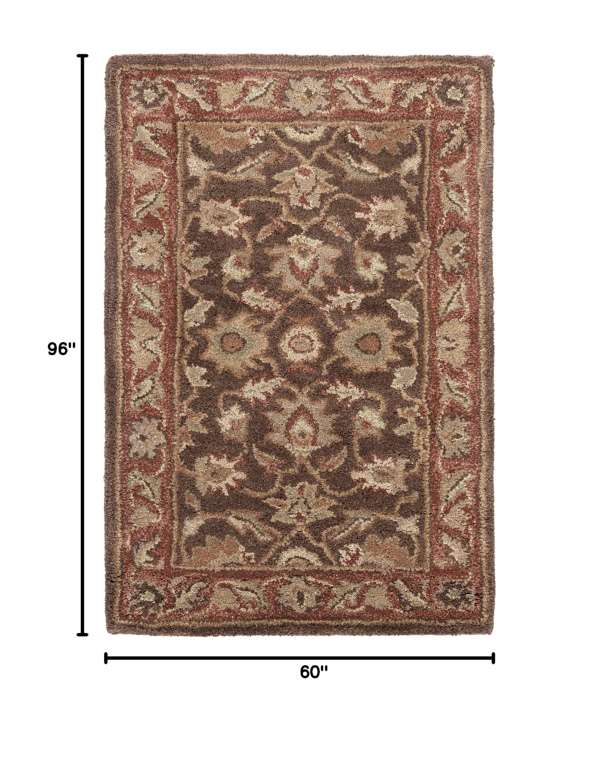 Hauteloom Daviston Wool Area Rug 5' x 8' - Traditional Beige Brown Red Handmade Rug for Living Room, Bedroom - Soft & Durable Floor Covering for Home Decor, Cozy Interior Design