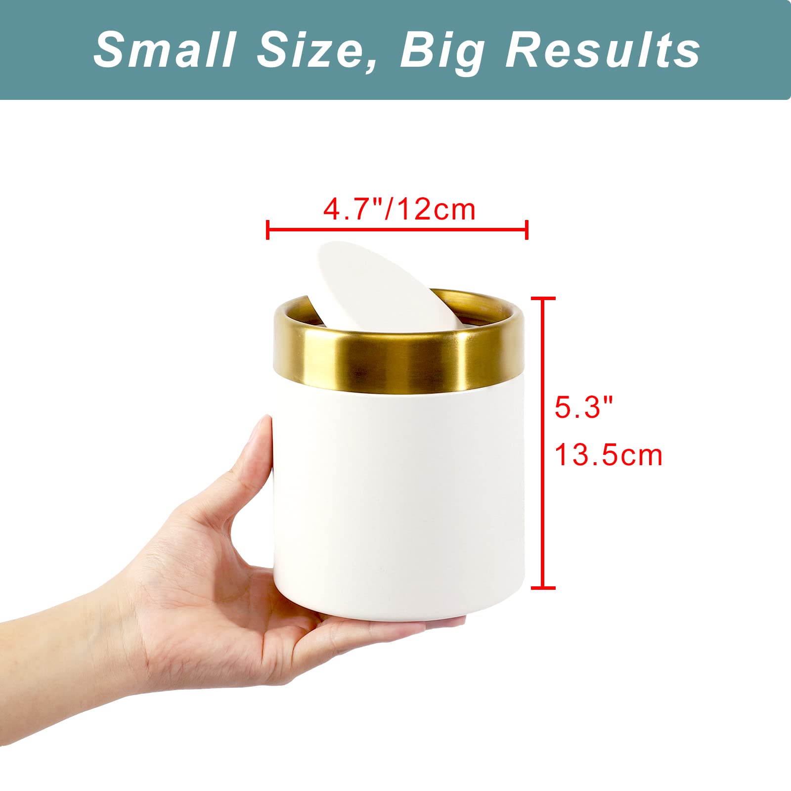 Mini Trash Can with Lid - 1.5L Small Metal Garbage Bin for Desk, Office, Kitchen Counter & Coffee Bar | Compact Waste Basket for Home & Workspace | Elegant White Design