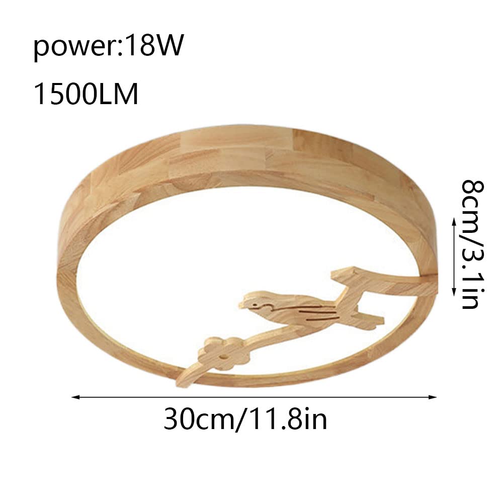 Minimalist LED Flush Mount Ceiling Light - 30W 2700LM Round Wood & Acrylic Dimmable Fixture with Remote Control (40cm Diameter x 8cm) for Bedroom, Kitchen, Loft - Modern Lighting for Home, Office & Commercial Spaces