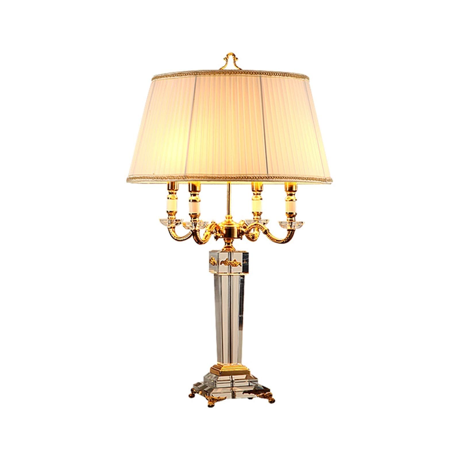 TOMYEUS Crystal Table Lamp with Beige Tapered Drum Shade - Traditional E14 Bedside Lamp for Living Room, Bedroom, Office & Nightstand - Elegant Home Decor Lighting for Reading, Relaxation & Ambient Mood Setting