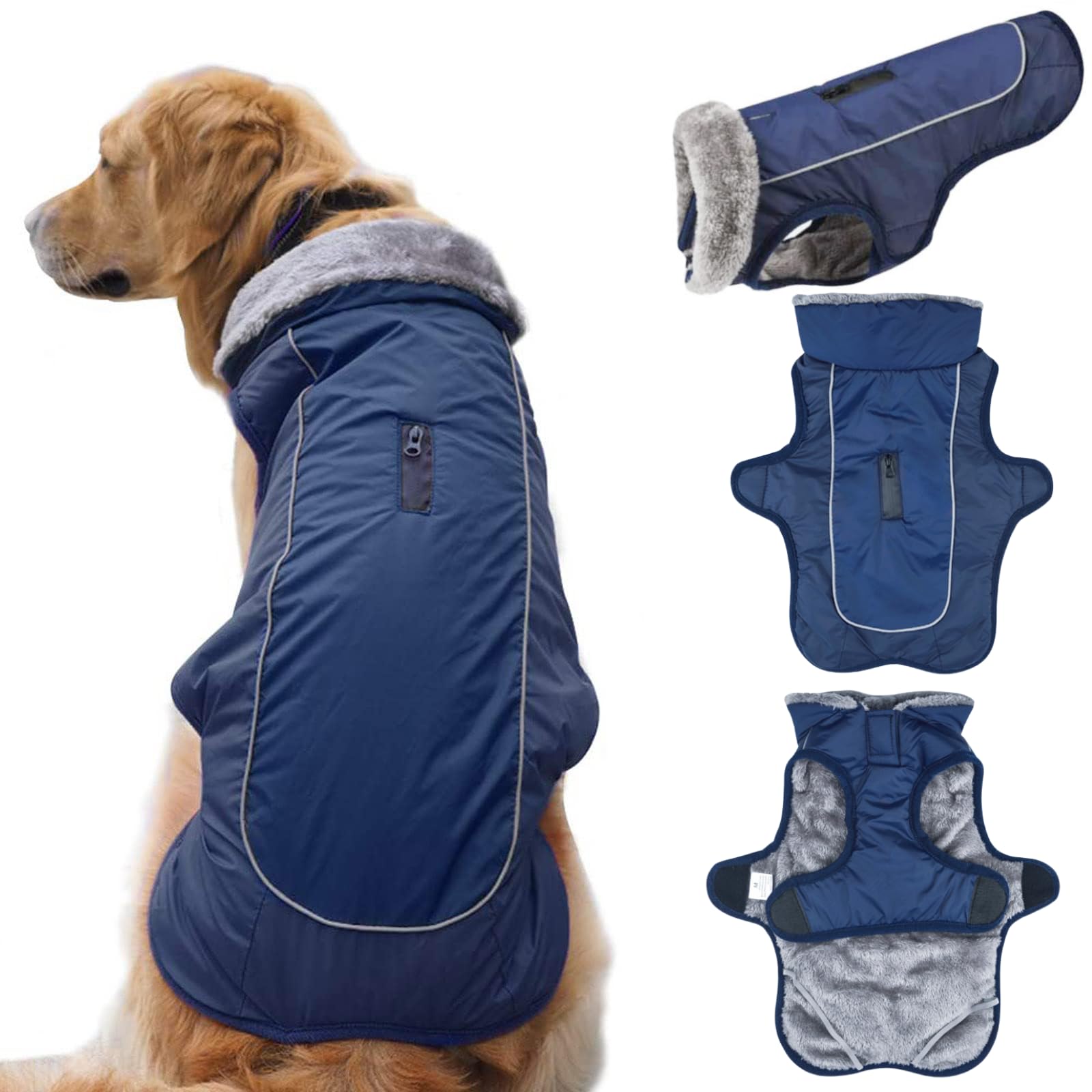 Waterproof & Reflective Winter Dog Coat with Leash Hole - Adjustable Cold Weather Jacket for Small, Medium & Large Dogs - Ideal for Snowy Walks & Outdoor Adventures