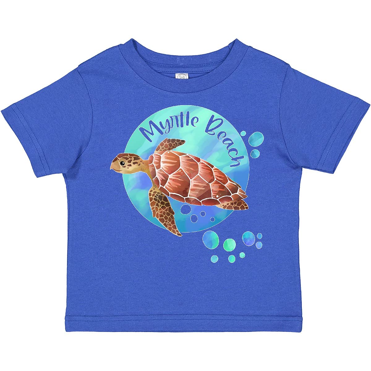 Inktastic Myrtle Beach Sea Turtle and Bubbles Toddler T-Shirt - Cute Summer Vacation Outfit for Boys & Girls
