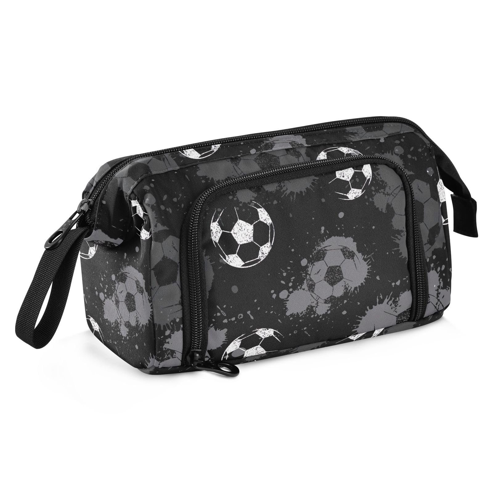 Joisal Abstract Football Black Watercolor Pencil Case with Multiple Compartments - Small Makeup Bag, Pen Organizer Pouch for School, Office & Travel Accessories Storage