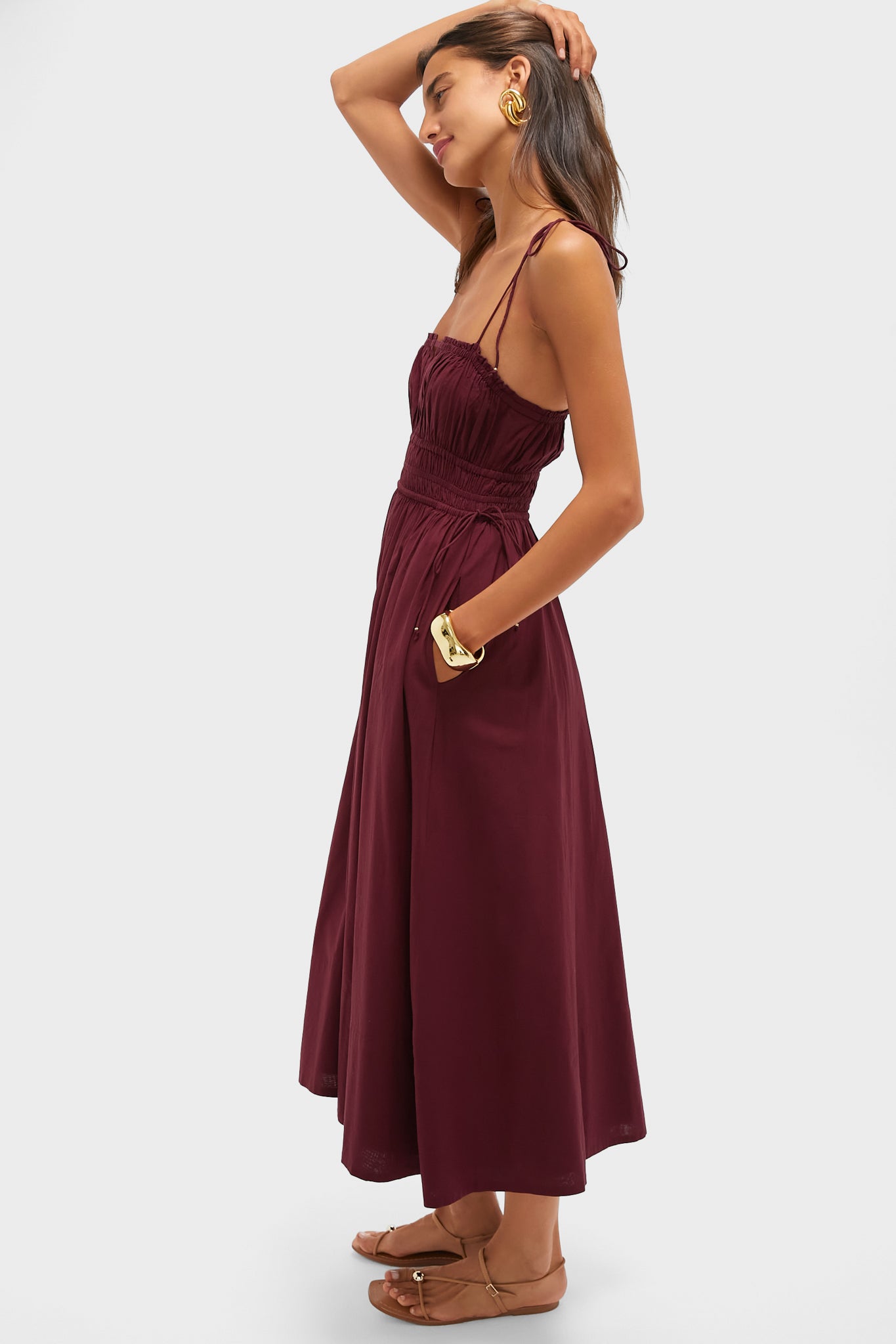 Eldora Midi Dress - Flowy Bordeaux Red Summer Dress for Women | Casual & Party Wear | Perfect for Beach, Wedding & Date Night
