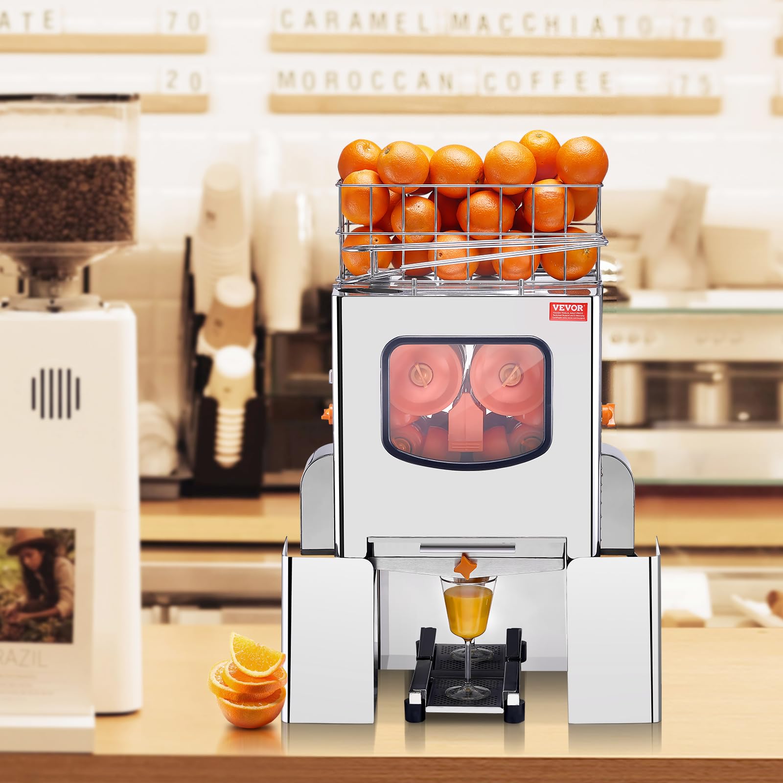 VEVOR Commercial Orange Juicer Machine - 120W Automatic Juice Extractor, Stainless Steel Orange Squeezer (20 Oranges/Min) with Pull-Out Filter Box & 2 Peel Buckets - Perfect for Restaurants, Juice Bars & Catering Services