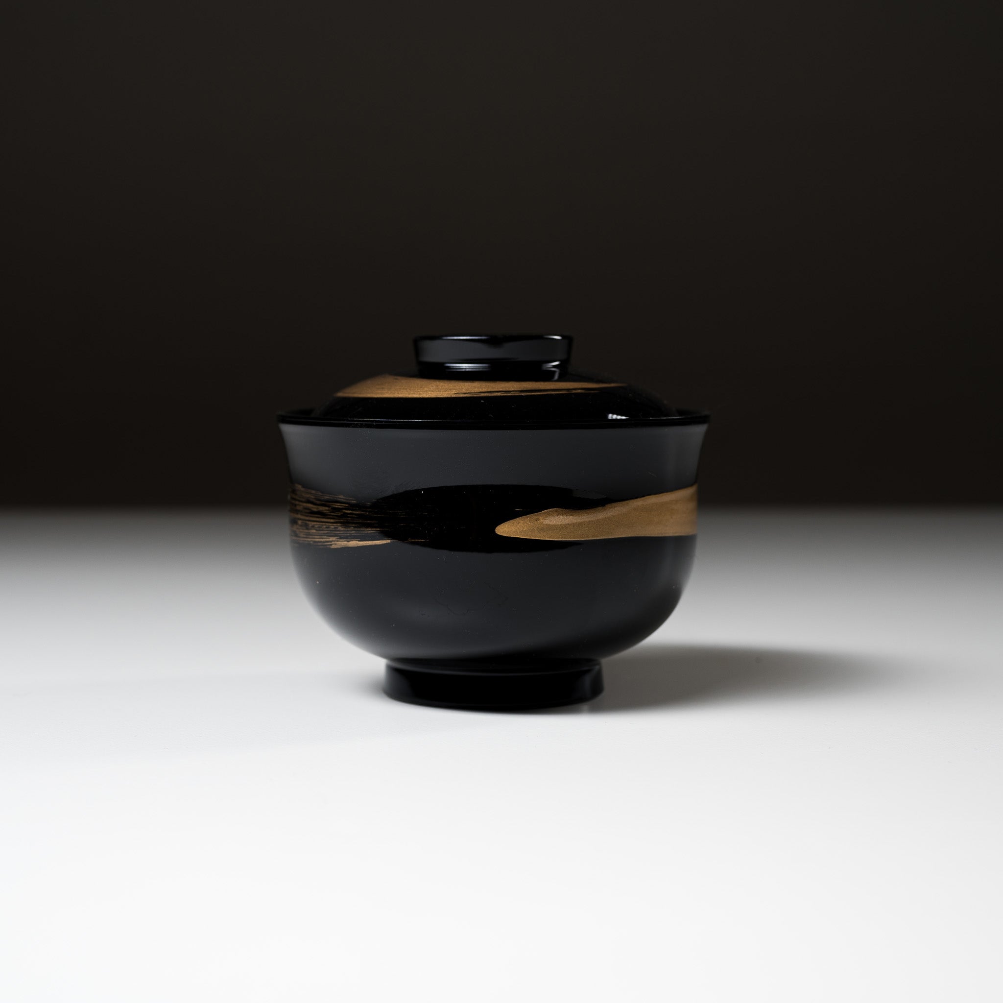 Premium Resin Soup Bowl with Lid - Gold Brush Design | Elegant Japanese Miso Soup Bowl for Home Dining & Gifts | Microwave & Dishwasher Safe