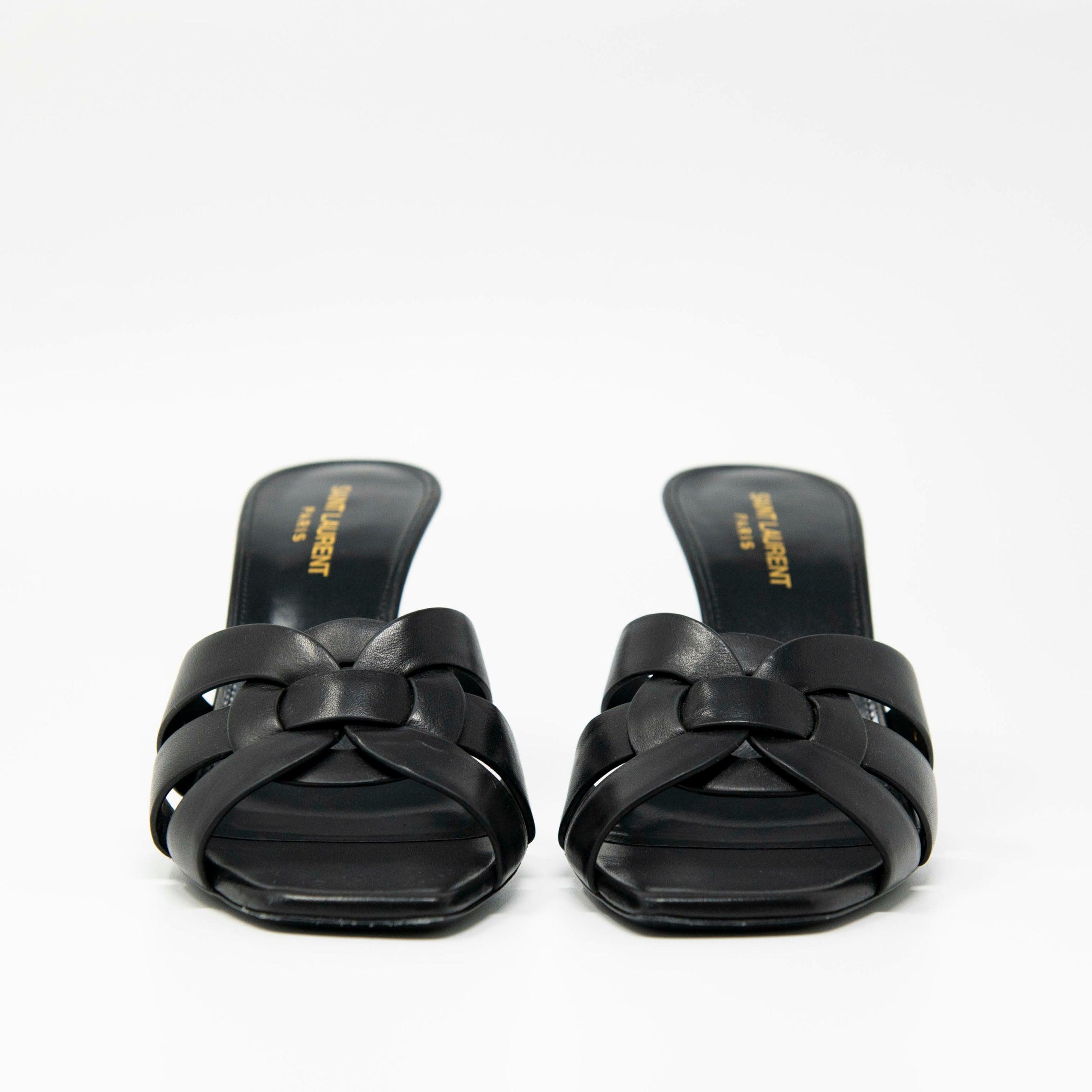 Saint Laurent Black Tribute Mules Women's Size 38.5 - Luxury Leather Slide Sandals for Women | Perfect for Summer Outfits, Beach Vacations & Evening Events