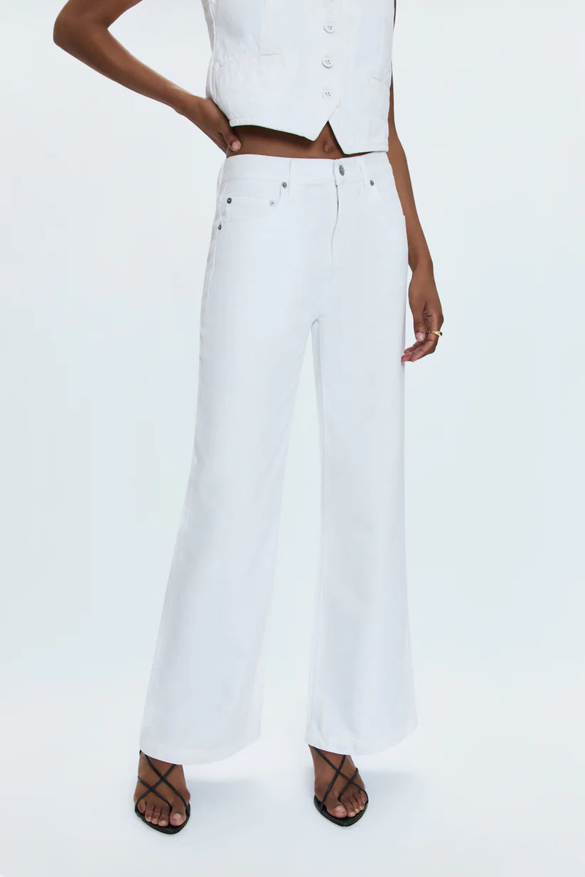 Jadyn Low Slung Palazzo Jean in Vivid White - High Waist Wide Leg Pants for Women | Comfortable Stretchy Denim Trousers | Perfect for Casual Wear, Office Outfits & Date Nights