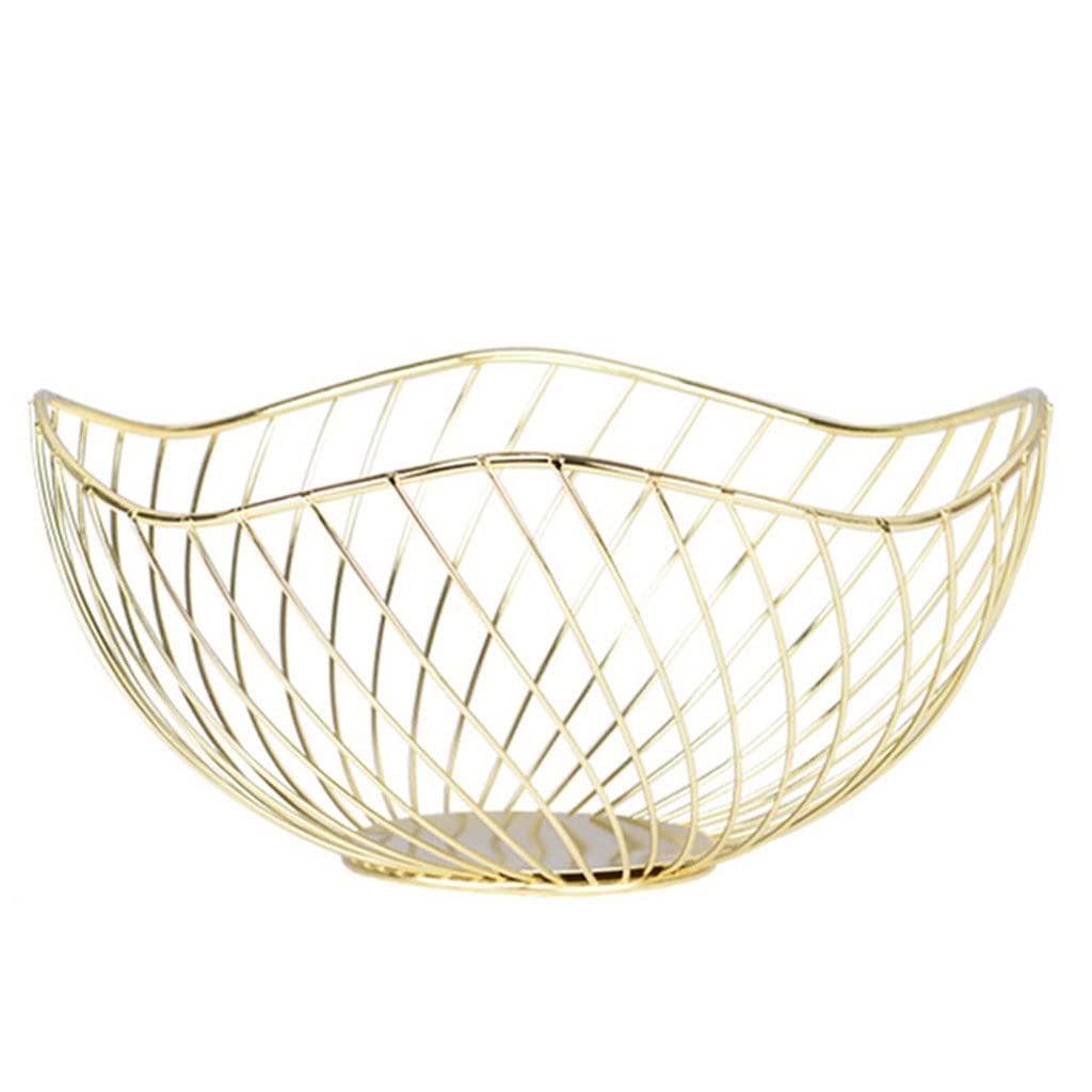 Rose Gold Wrought Iron Fruit Bowl Basket - Metal Wire Snack Tray & Kitchen Storage Rack for Fruits, Vegetables, and Home Decor - Perfect for Dining Table Centerpiece, Kitchen Countertop, and Living Room Display