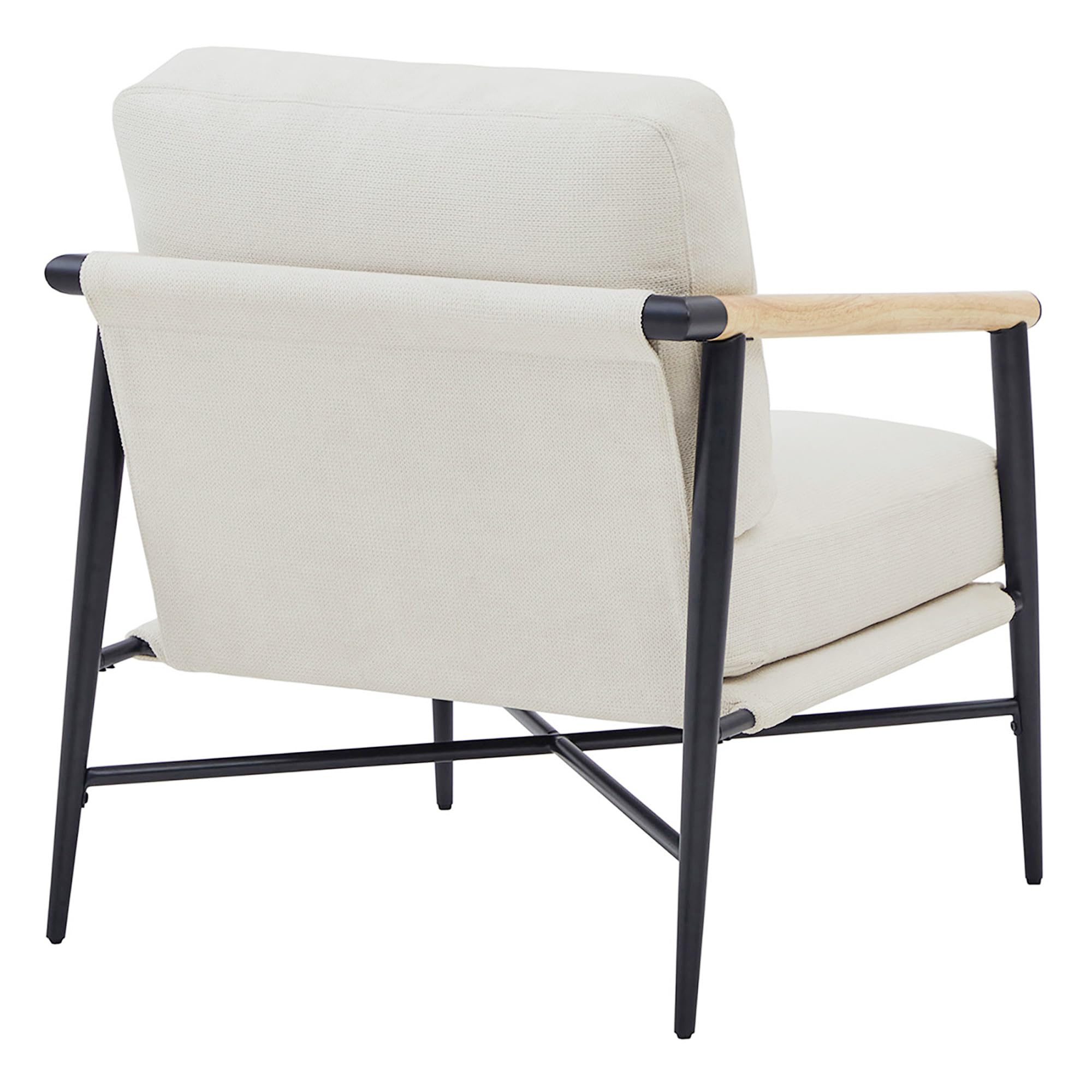 Watson & Whitely Mid Century Modern Accent Chair - Upholstered Lounge Armchair with Sturdy Metal Frame & Wooden Armrests - Comfortable Reading Chair for Living Room, Bedroom, Office - Perfect for Relaxing, Reading & Home Decor (White)