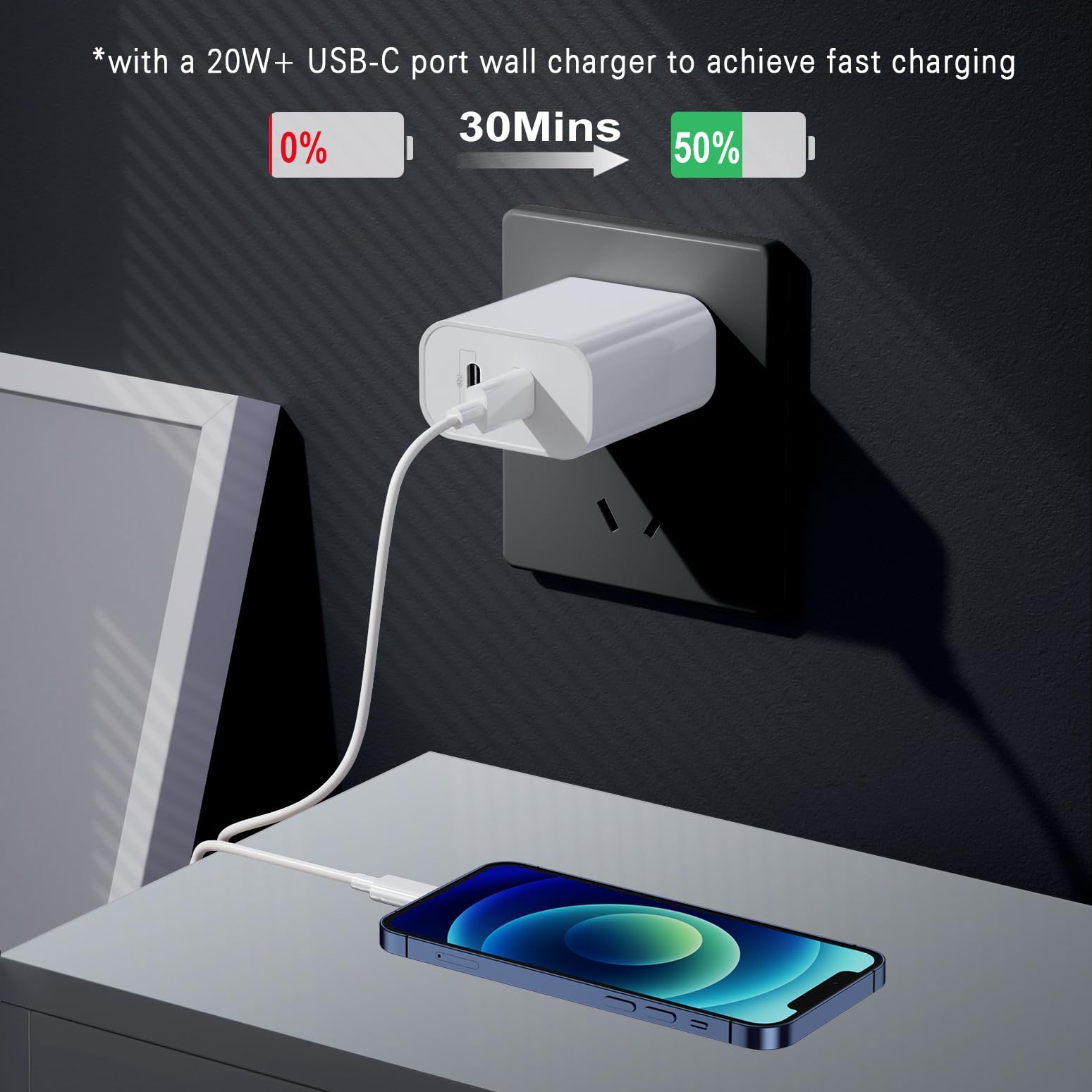 USB C to Lightning Cable 3FT, Fast Charging Apple CarPlay Cable for iPhone 14/13/12/11 Pro Max/XR/XS/X/8 Plus - Durable Car Charger Cord for Driving & Travel