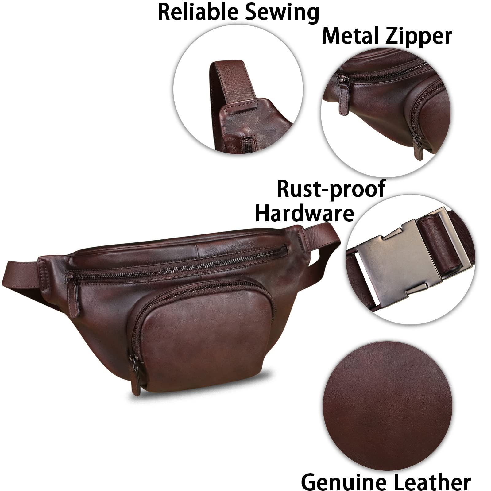 Genuine Leather Fanny Pack for Women & Men - Vintage Crossbody Sling Bag, Waist Bag & Chest Purse (Coffee Brown) - Perfect for Travel, Hiking, Concerts & Everyday Use
