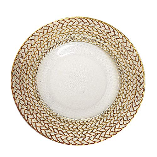 BalsaCircle 8-Piece 13-Inch Clear Round Glass Charger Plates with Gold & Silver Rims - Elegant Dinnerware for Weddings, Parties, and Special Events - Perfect for Table Decorations and Formal Dining Settings