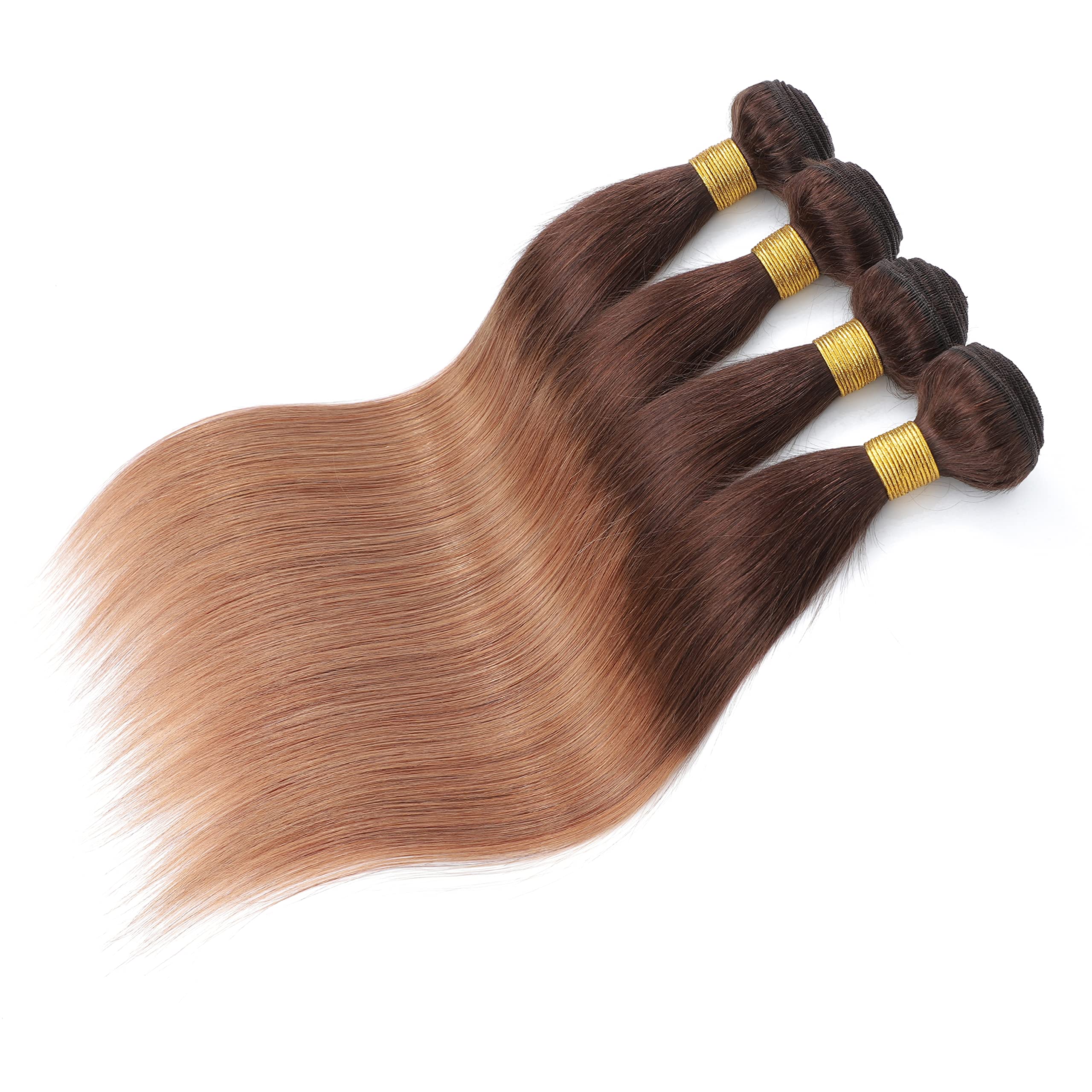 10A Ombre Brazilian Straight Hair 4 Bundles - 100% Unprocessed Virgin Remy Human Hair Weave (16 18 20 22 Inch) - T4/30 Two-Tone Color for Natural Blending - Perfect for Sew-Ins, Clip-Ins, and Everyday Styling
