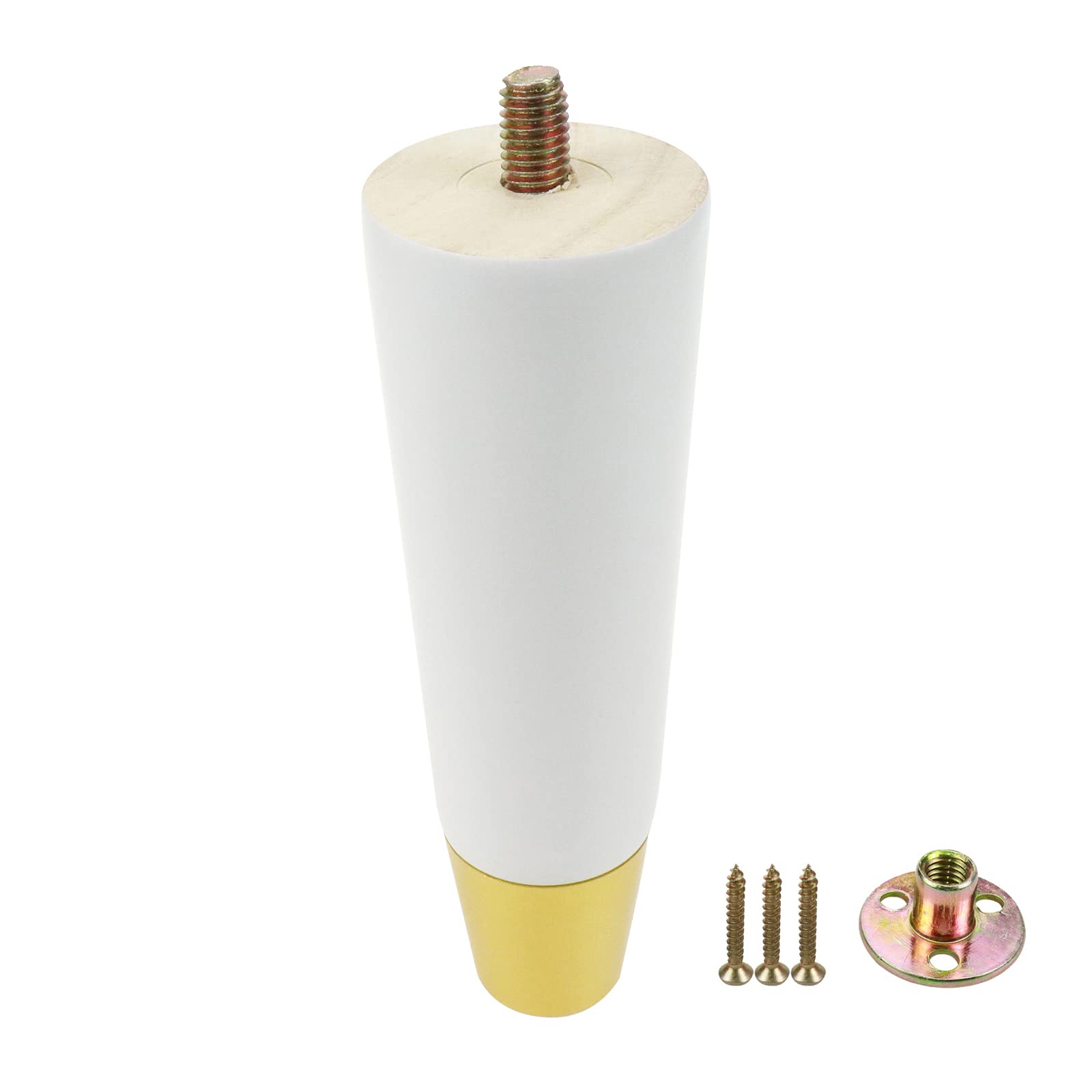 6 Inch Wood Round Tapered Gold Furniture Legs - Set of 4 Replacement Feet in White | Perfect for Sofa, Chair, Table & Cabinet Upgrades | Modern Home Decor Accessories