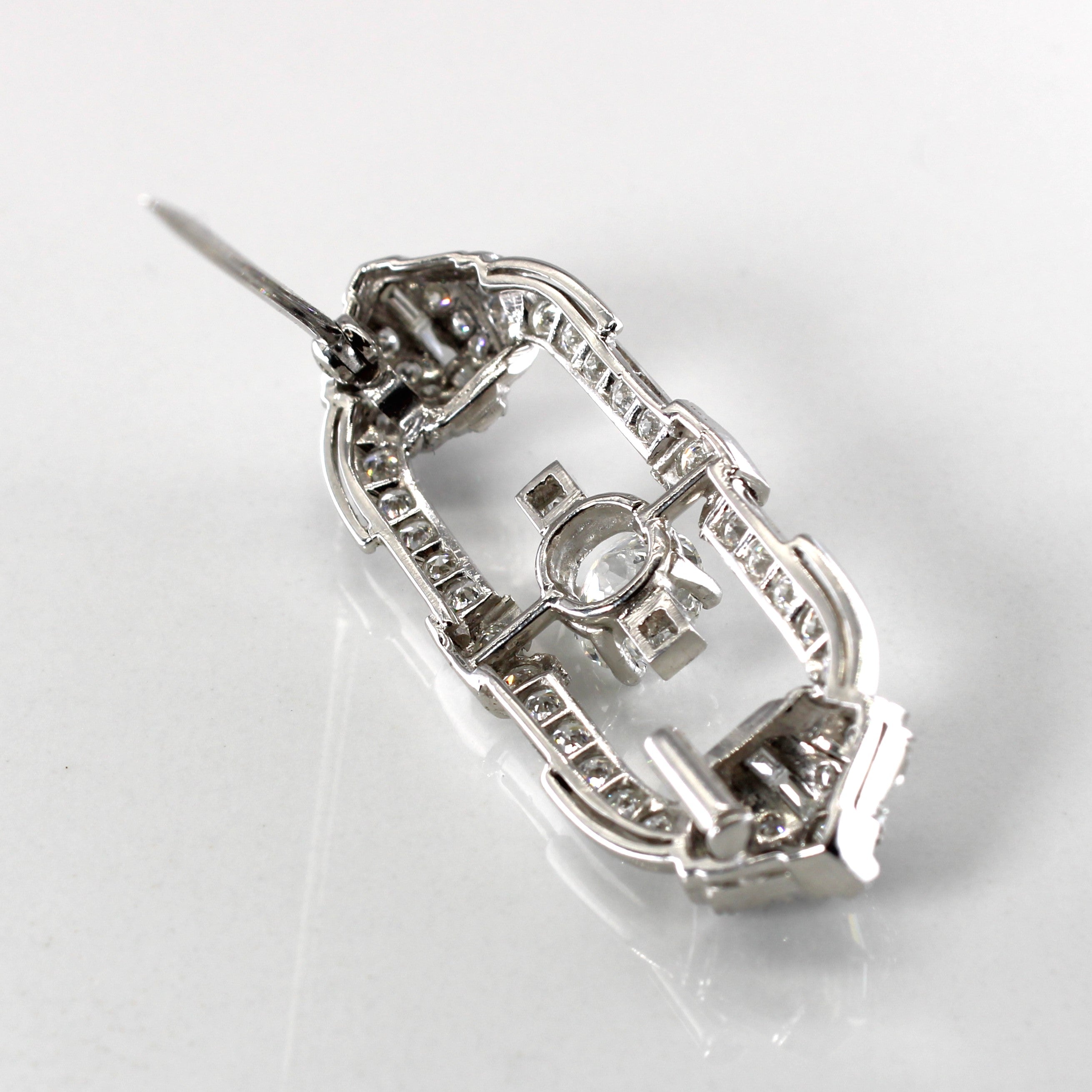 Art Deco Inspired White Gold Diamond Brooch | 2.39ctw SI1/SI2 H/I | Vintage Jewelry for Women | Perfect for Weddings, Parties & Special Occasions