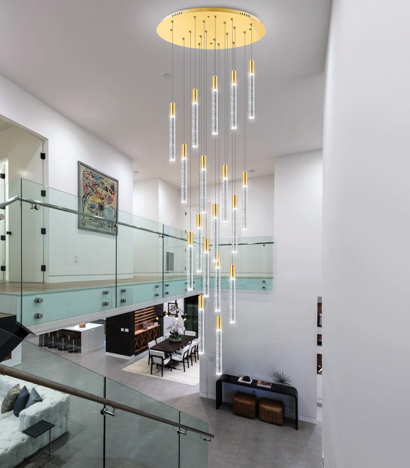 18-Light Modern Crystal Chandelier LED Dimmable Flush Mount Ceiling Light Fixture with Remote - Raindrop Bubble Crystal Pendant for Living Room, Foyer, Dining Room & Bedroom Lighting