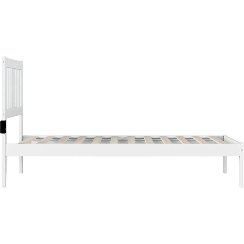 BOWERY HILL White Twin Spindle Bed Frame with Built-in USB Turbo Charger - Perfect for Modern Bedrooms, Guest Rooms & Small Spaces