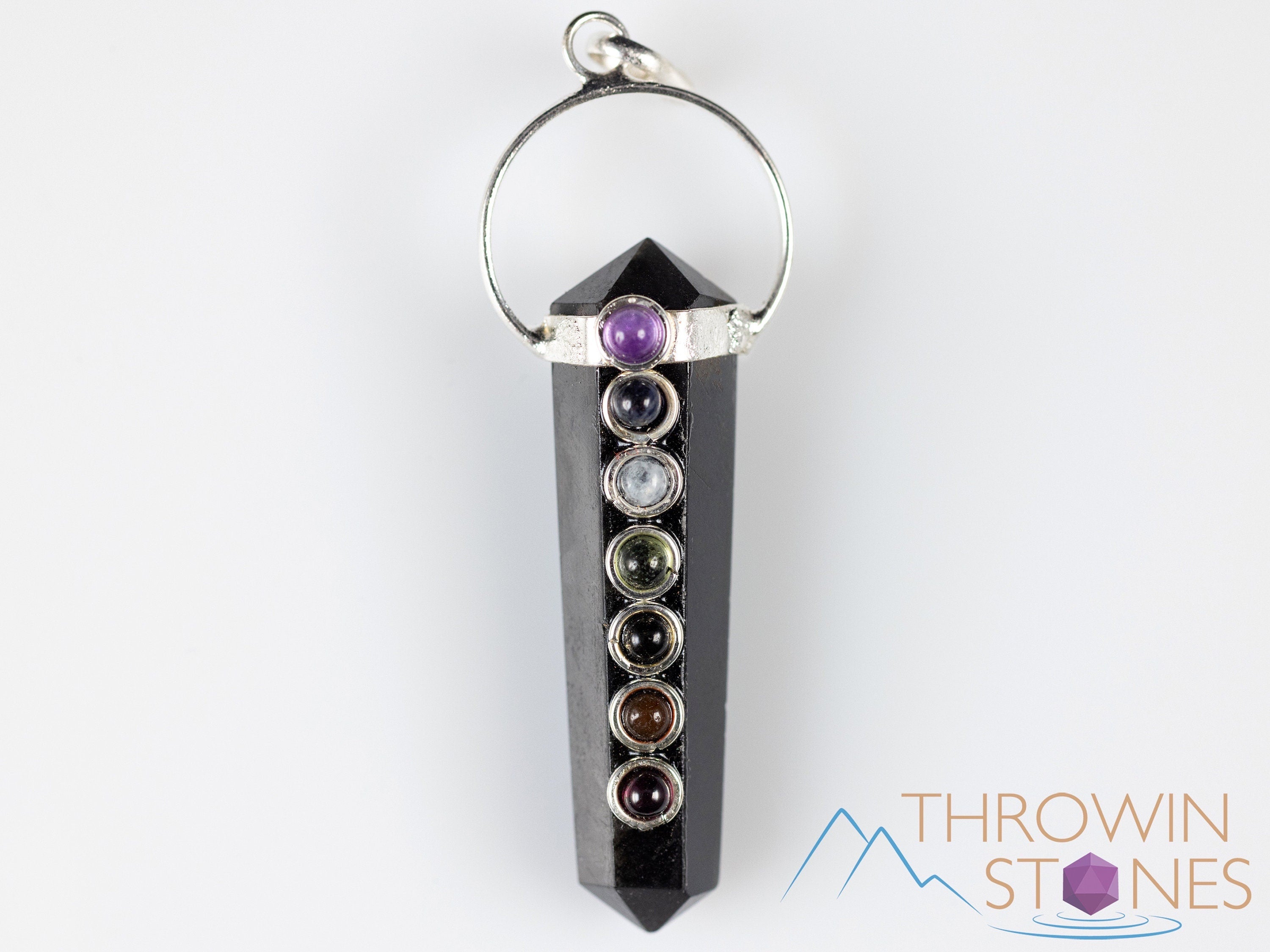 CHAKRA & Black OBSIDIAN Crystal Pendant Necklace - Handmade Healing Jewelry with Natural Stone Points for Energy Balance & Protection | Spiritual Gift, Meditation Accessory, Yoga Jewelry E2158