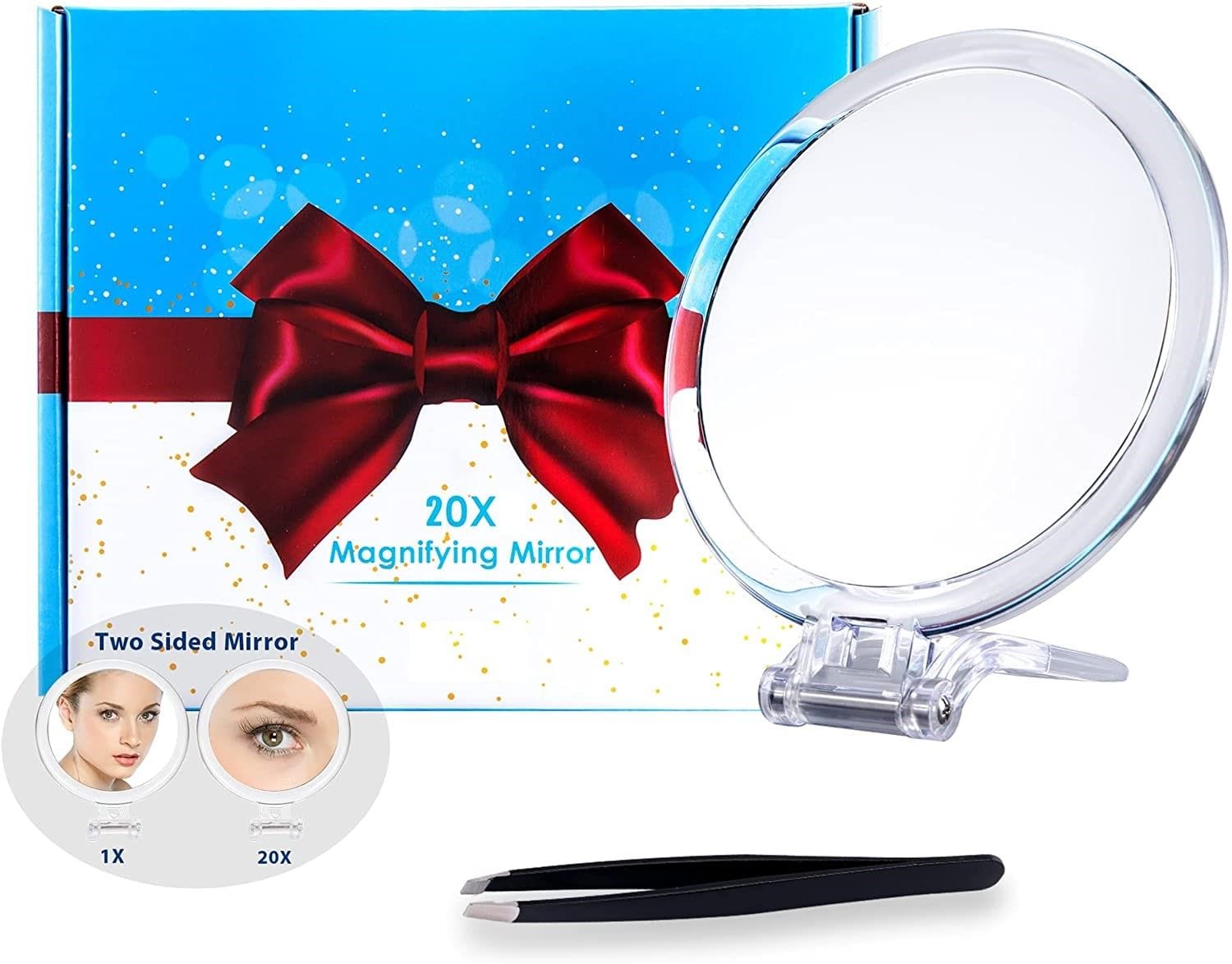 20X Magnifying Hand Mirror - Dual Sided Cosmetic Mirror for Makeup, Tweezing & Skincare (15cm) - Perfect for Precise Makeup Application, Eyebrow Grooming & Blackhead Removal at Home or Travel
