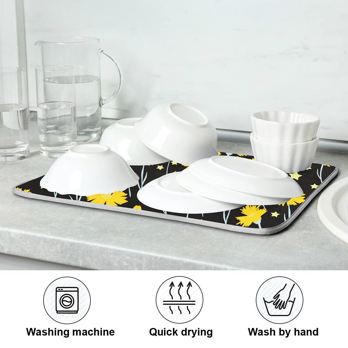 Premium Microfiber Dish Drying Mat for Kitchen - Super Absorbent, Heat Resistant Countertop Drying Pad (18