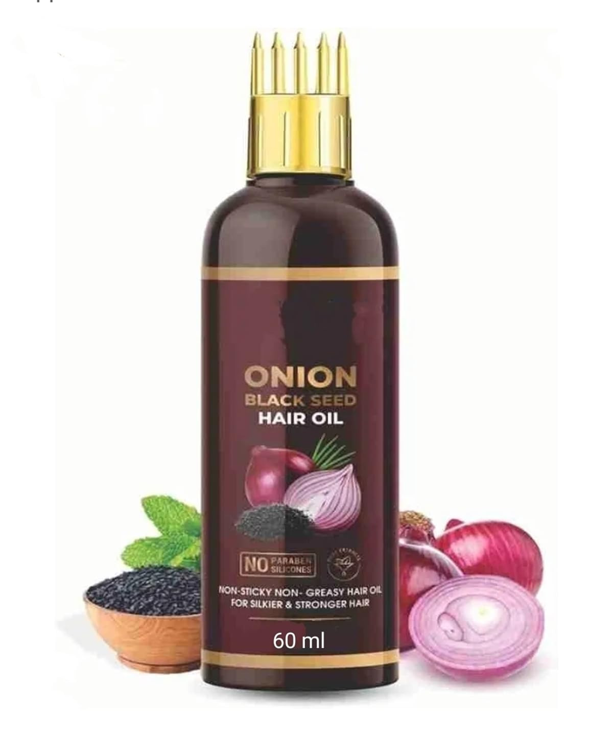 MFHL Onion Black Seed Hair Oil for Hair Growth & Thickness - Comb Applicator Included - Promotes Healthy Scalp & Stronger Hair - Perfect for Daily Hair Care & Styling