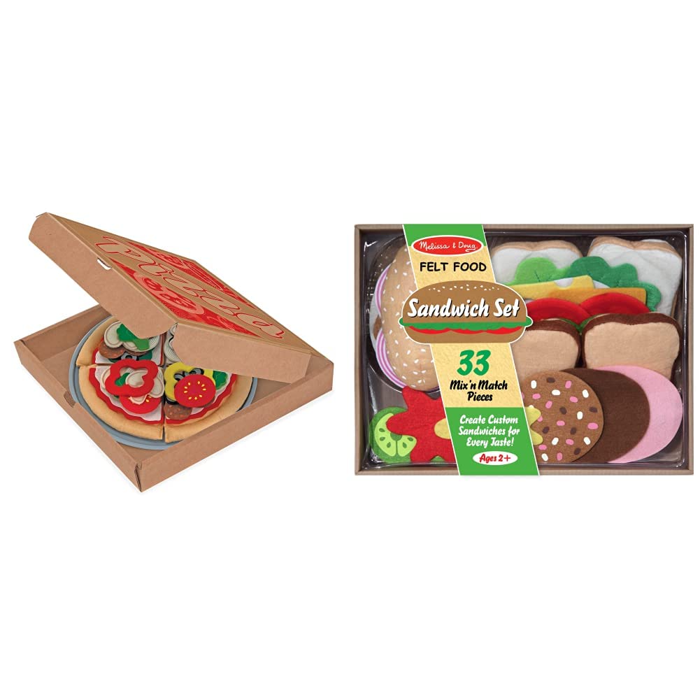 Melissa & Doug Felt Food Sandwich & Pizza Play Set (73 pcs) - Pretend Play Kitchen Toys for Kids, Montessori Learning Toys for Toddlers - Perfect for Imaginative Play, Preschool Learning & Birthday Gifts