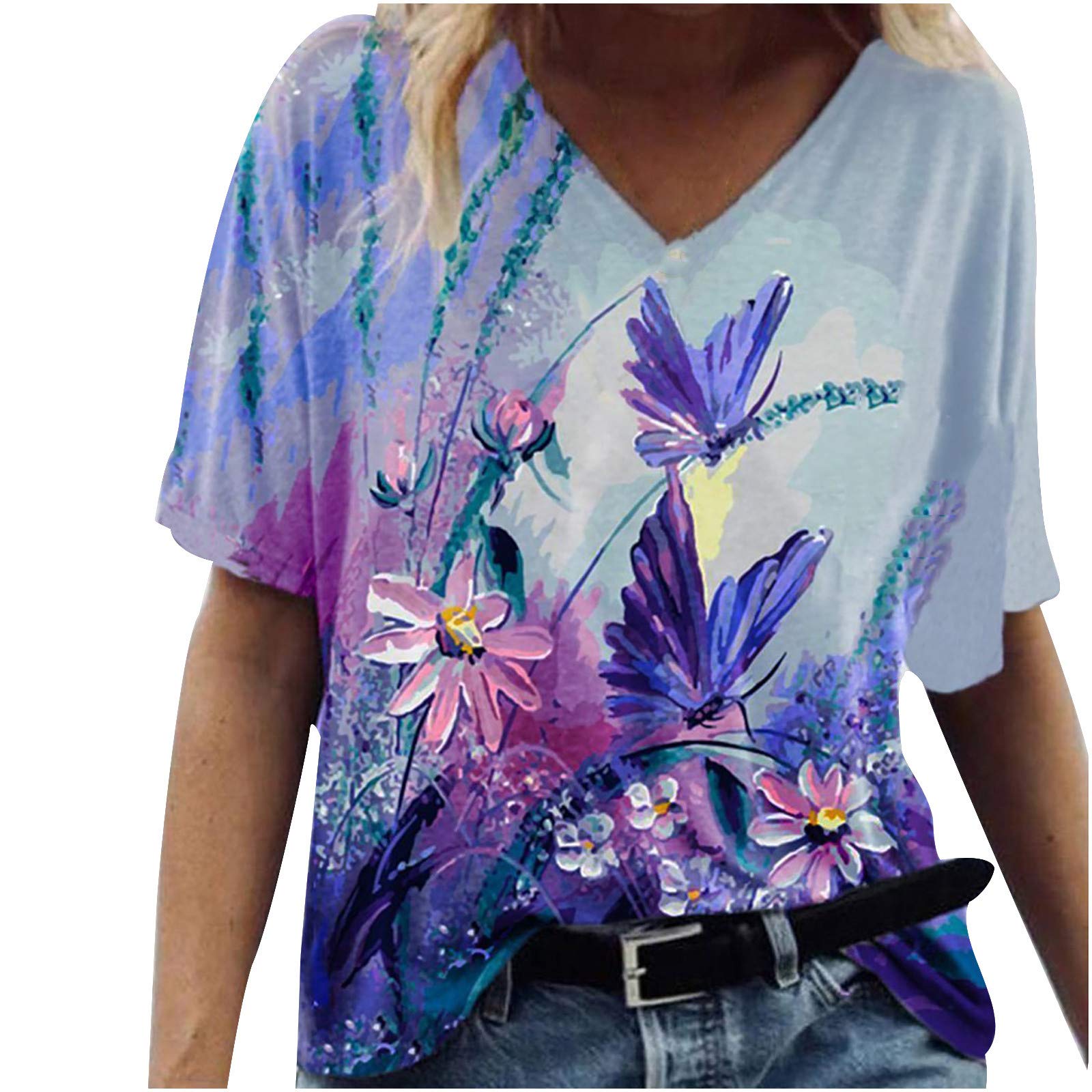 Women's Short Sleeve Graphic T-Shirts - Casual Summer V-Neck Loose Fit Tunic Tops | Perfect for Everyday Wear, Beach Outings & Weekend Relaxation