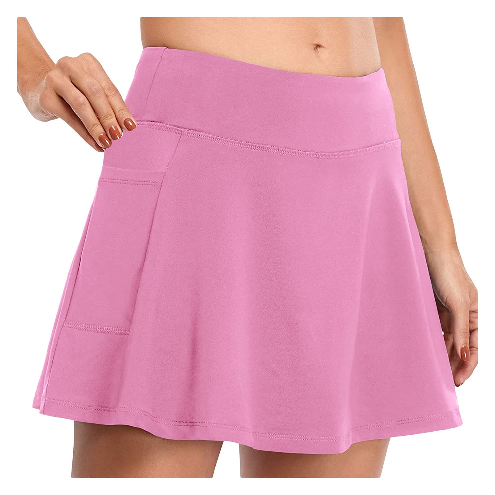 Women's Elastic Waist Sports Skorts with Pockets - Tennis, Golf & Running Short Skirt - White Athletic Pencil Skirt for Workout, Gym & Casual Wear