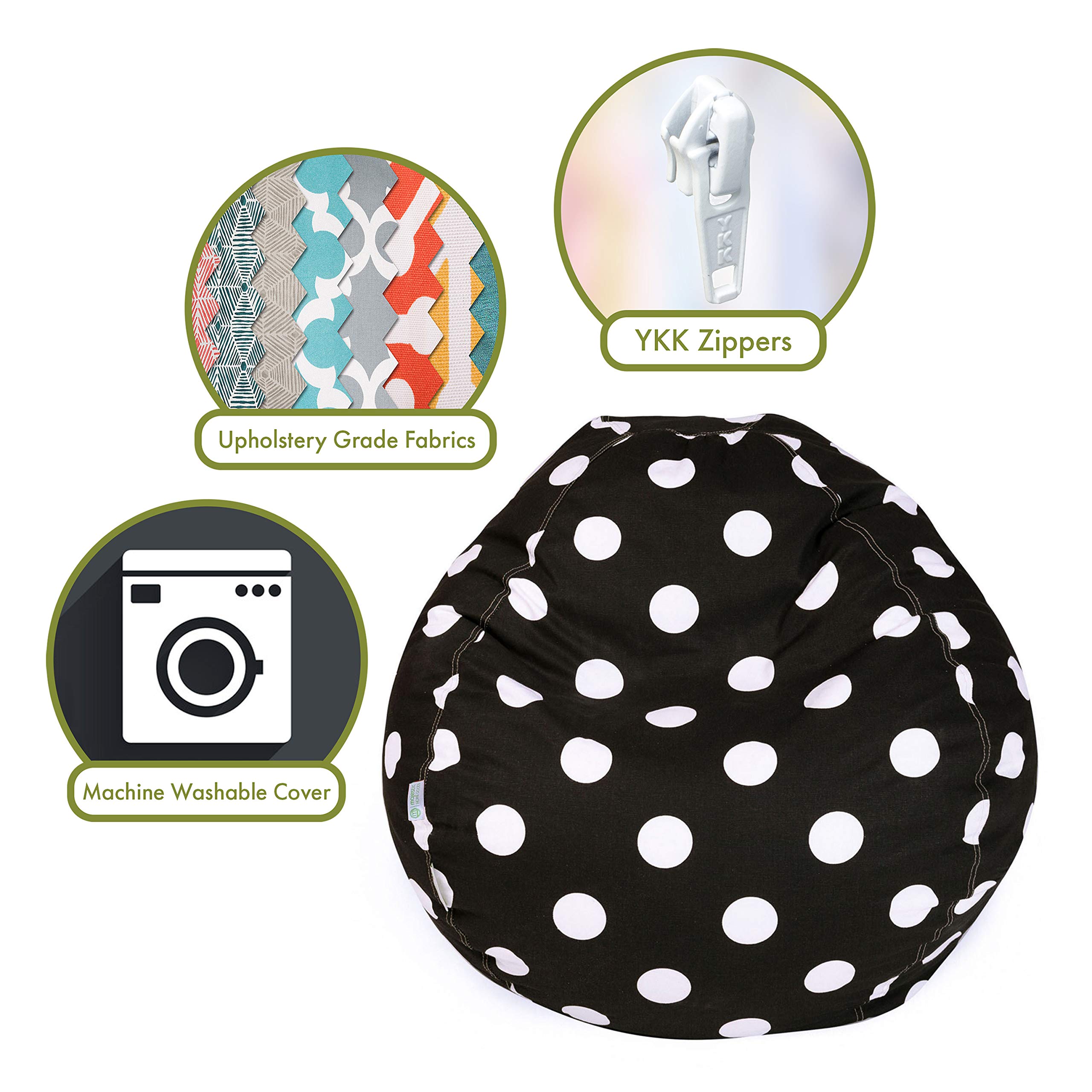 Majestic Home Goods Large Classic Bean Bag Chair with Polka Dot Design - Black - Perfect for Kids' Rooms, Game Rooms & Cozy Lounging