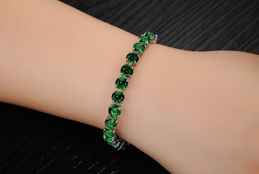 18K Gold Plated Zirconia Bracelet for Women - Green, Multicolor & Clear Cubic Zirconia Tennis Bracelet, 7.28