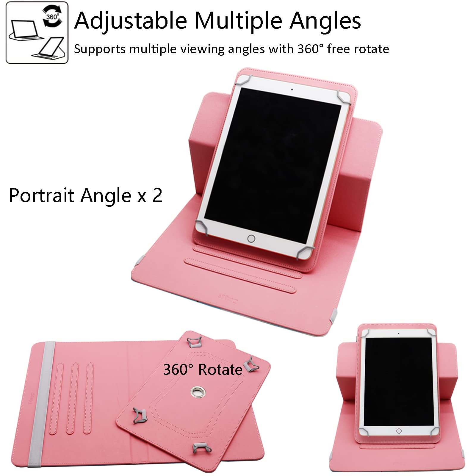 Universal 10-10.1 Inch Tablet Case - Dluggs PU Leather 360° Rotating Stand Cover for 9.5-10.5