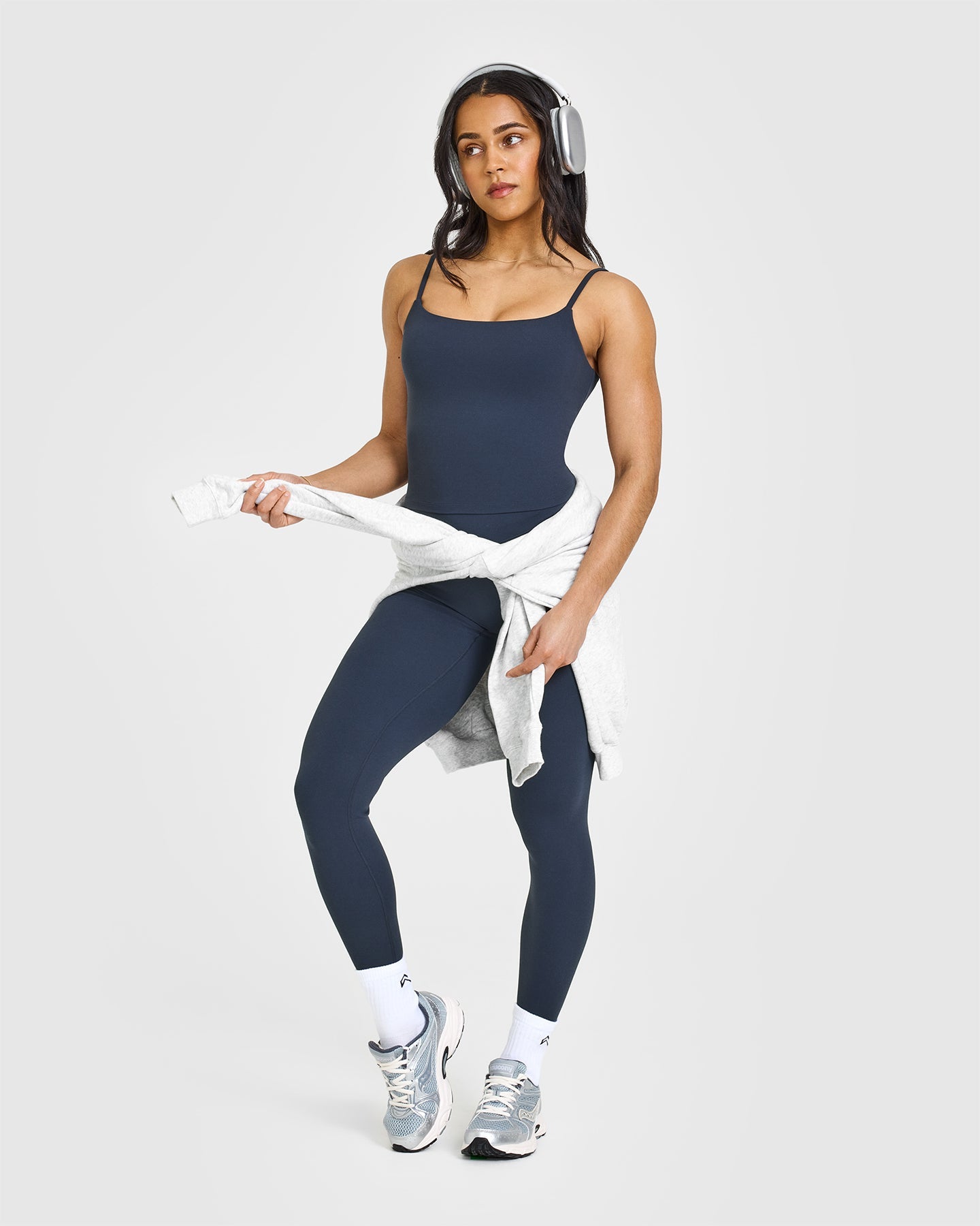 SoftMotion™ Strappy Mid Vest with Built-in Bra Shelf - True Blue | Workout, Yoga & Running Top for Women
