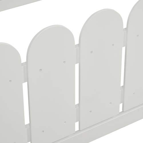 Solid Wood Twin Bed Frame with Safety Fence - Cabin Style Floor Bed for Kids, Nursery Furniture & Play Tent (White) - Perfect for Toddler Rooms, Montessori Bedrooms & Cozy Play Spaces
