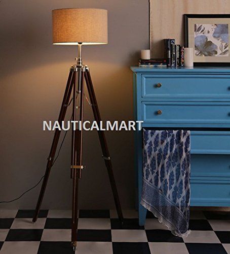 Stylish Wooden Tripod Floor Lamp with White Cotton Shade - Modern Home Decor Lighting for Living Room, Bedroom & Office