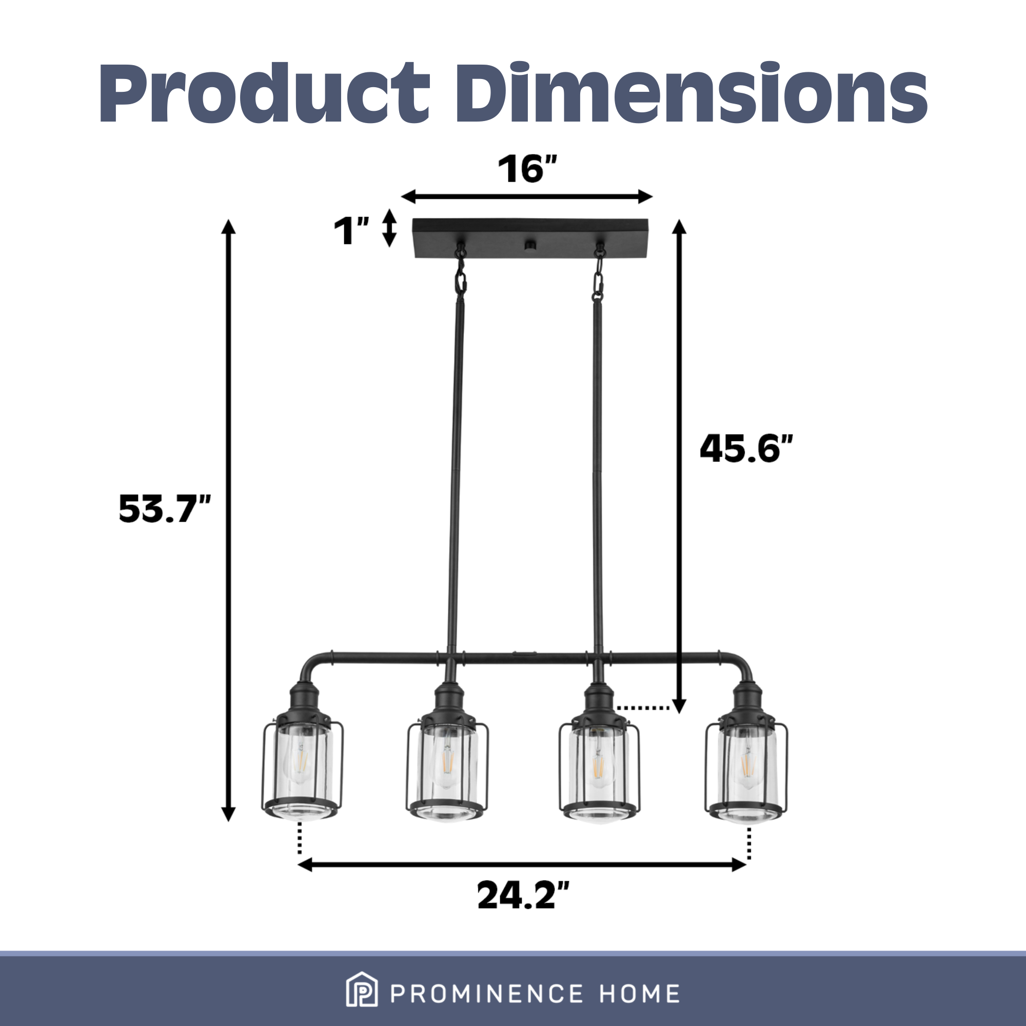 Lincoln Woods Linear Pendant Light - 4-Light Matte Black Modern Farmhouse Lighting for Kitchen Island, Dining Room, or Entryway