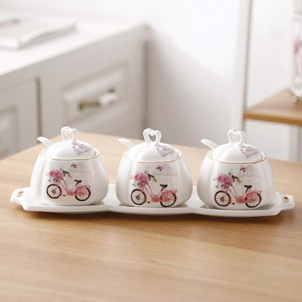 GAXQFEI 3-Piece Porcelain Spice Canister Set with Ceramic Lids - Round Kitchen Storage Jars for Salt, Sugar & Seasonings | Perfect for Pantry Organization & Cooking Essentials