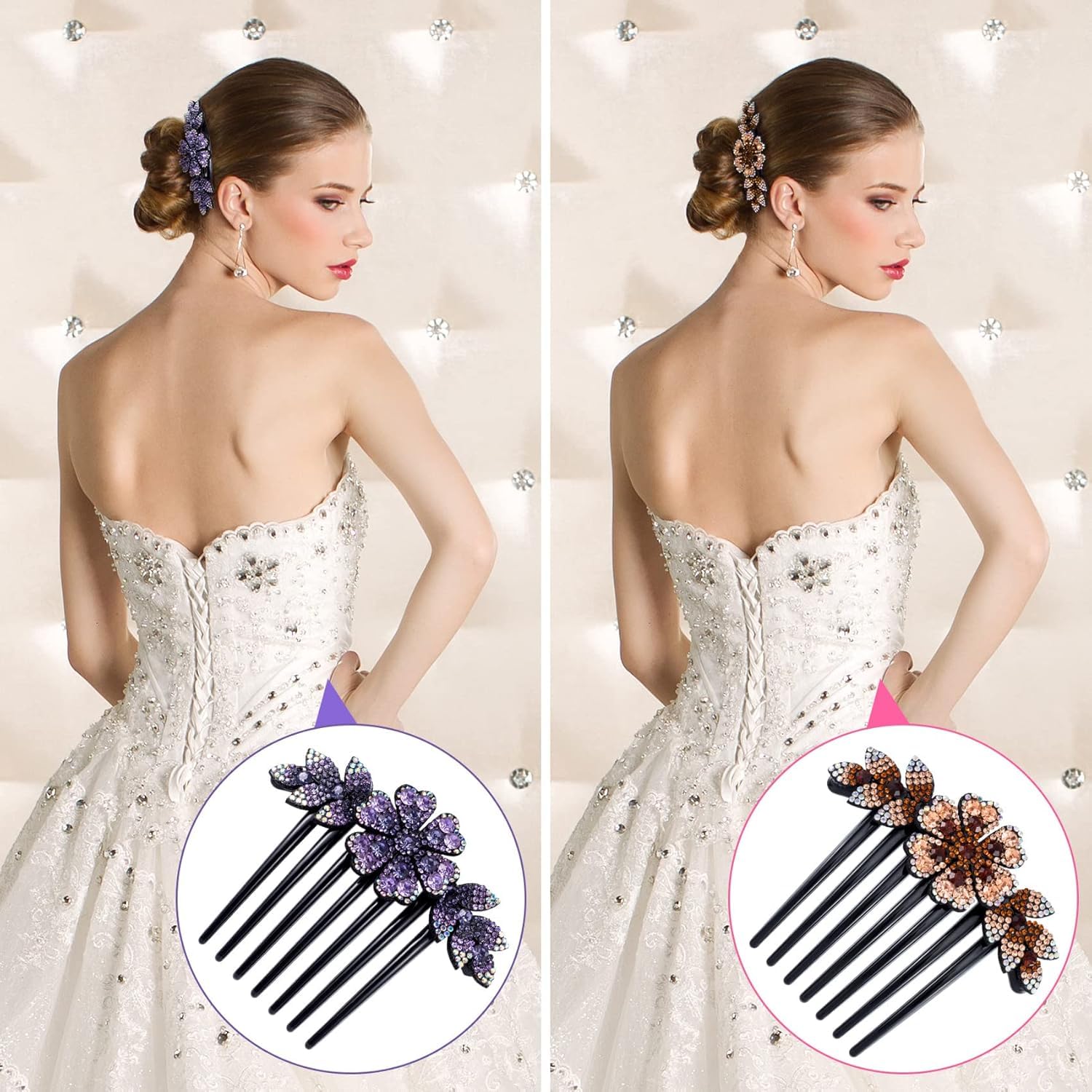 2pcs Vintage Rhinestone Flower Hair Side Combs - Bridal Headpieces, Hair Pins & Clips for Women & Girls - Perfect for Weddings, Prom, Parties & Daily Use