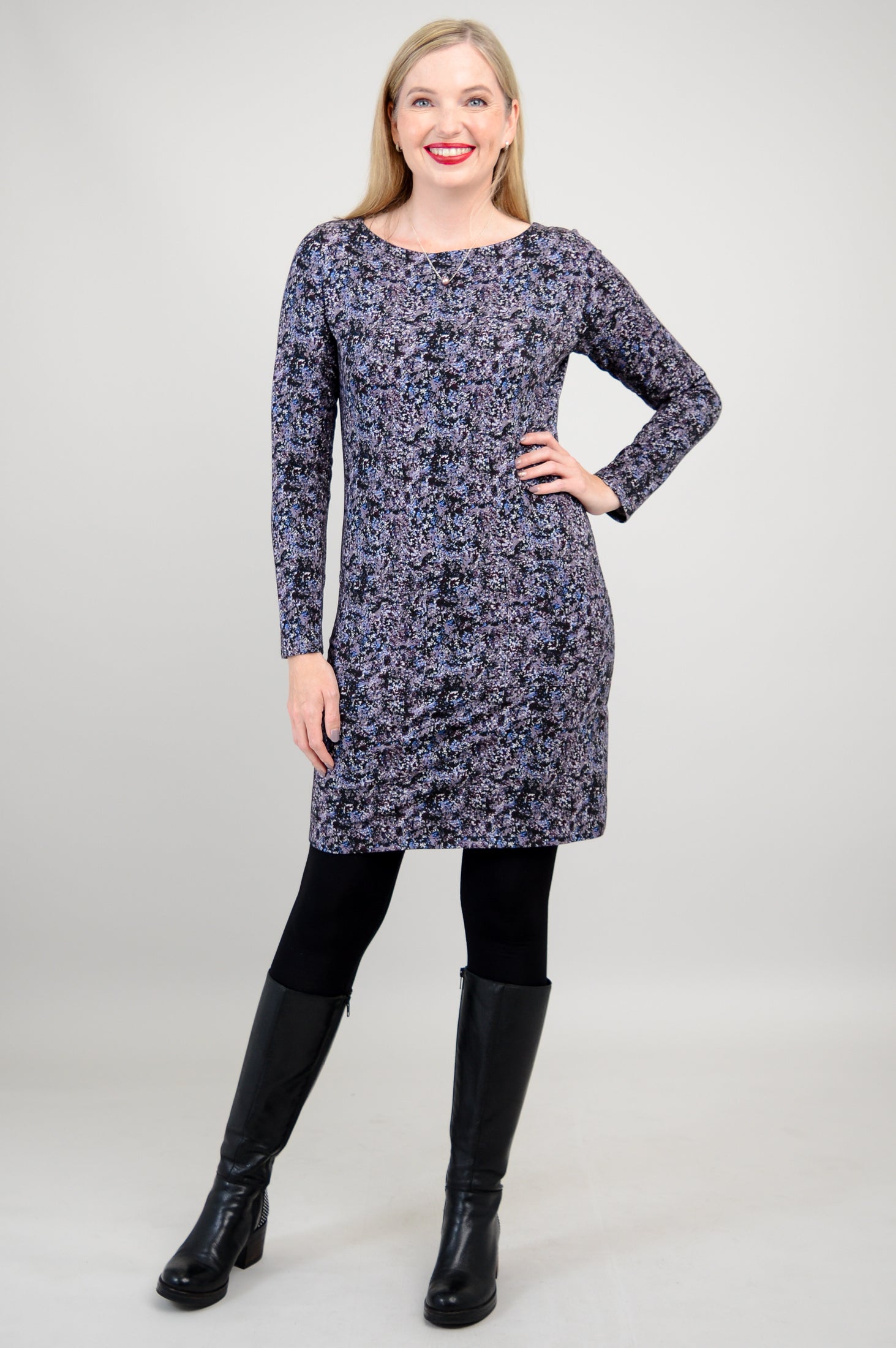 Lola Long Sleeve Dress - Soft Bamboo Fabric in Blue Space Print | Women's Casual & Formal Wear | Perfect for Office, Parties & Everyday Outfits