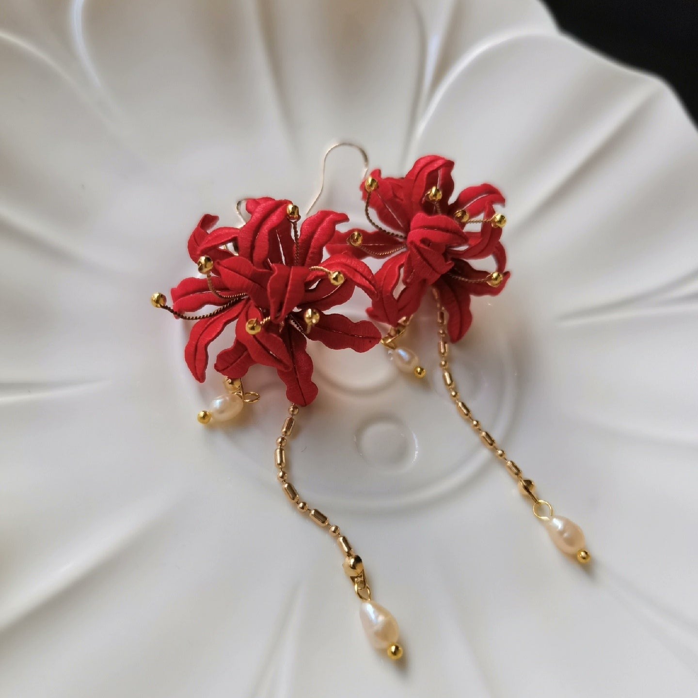 Spider Lily Handmade Silk Earrings - Elegant Floral Jewelry for Women | Perfect for Weddings, Parties & Special Occasions