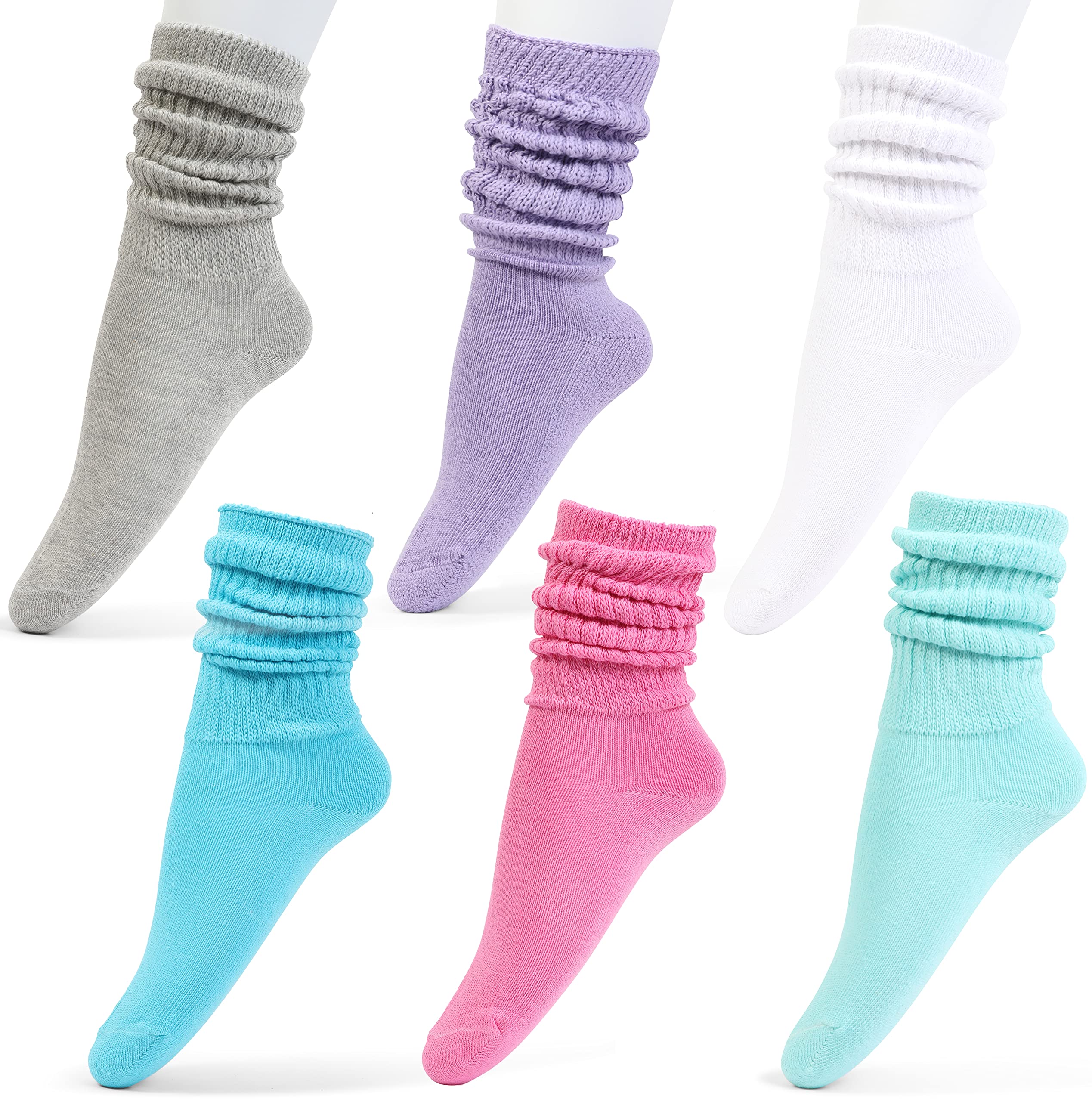 Girls Slouch Socks 6-Pack - Tall Stacked Slouchy Socks for Kids, Warm Cotton Blend Long Calf Socks | Perfect for School, Dance, and Winter Outfits
