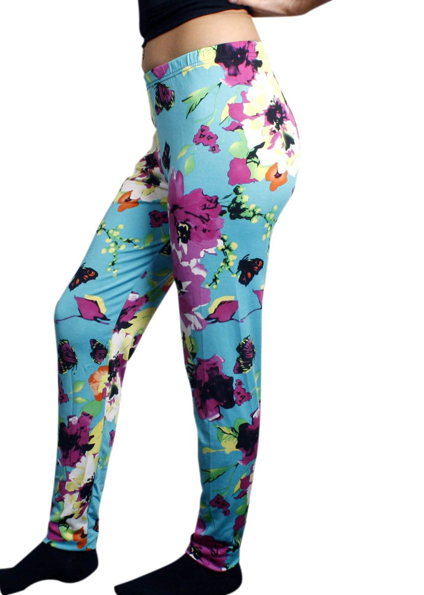Dona Michi Stretchy Legging Tights with Floral Rose Print - Women's High Waisted Yoga Pants for Workout, Running & Casual Wear