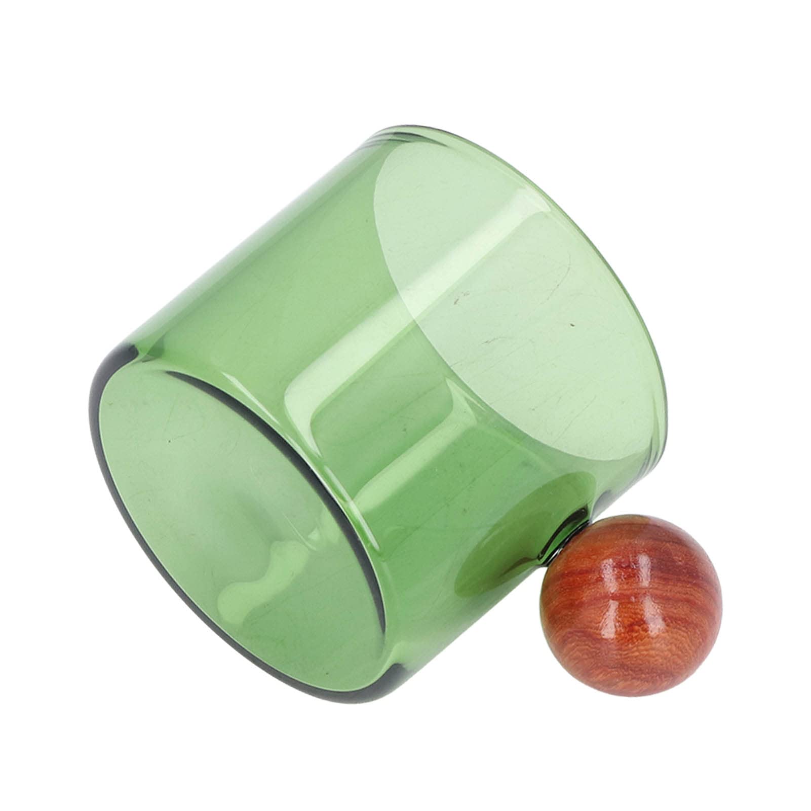 Vintage Style Heat Resistant Glass Teacup with Wooden Ball Handle - Stylish Coffee & Tea Cup for Home, Office, and Cafe Use (Green)