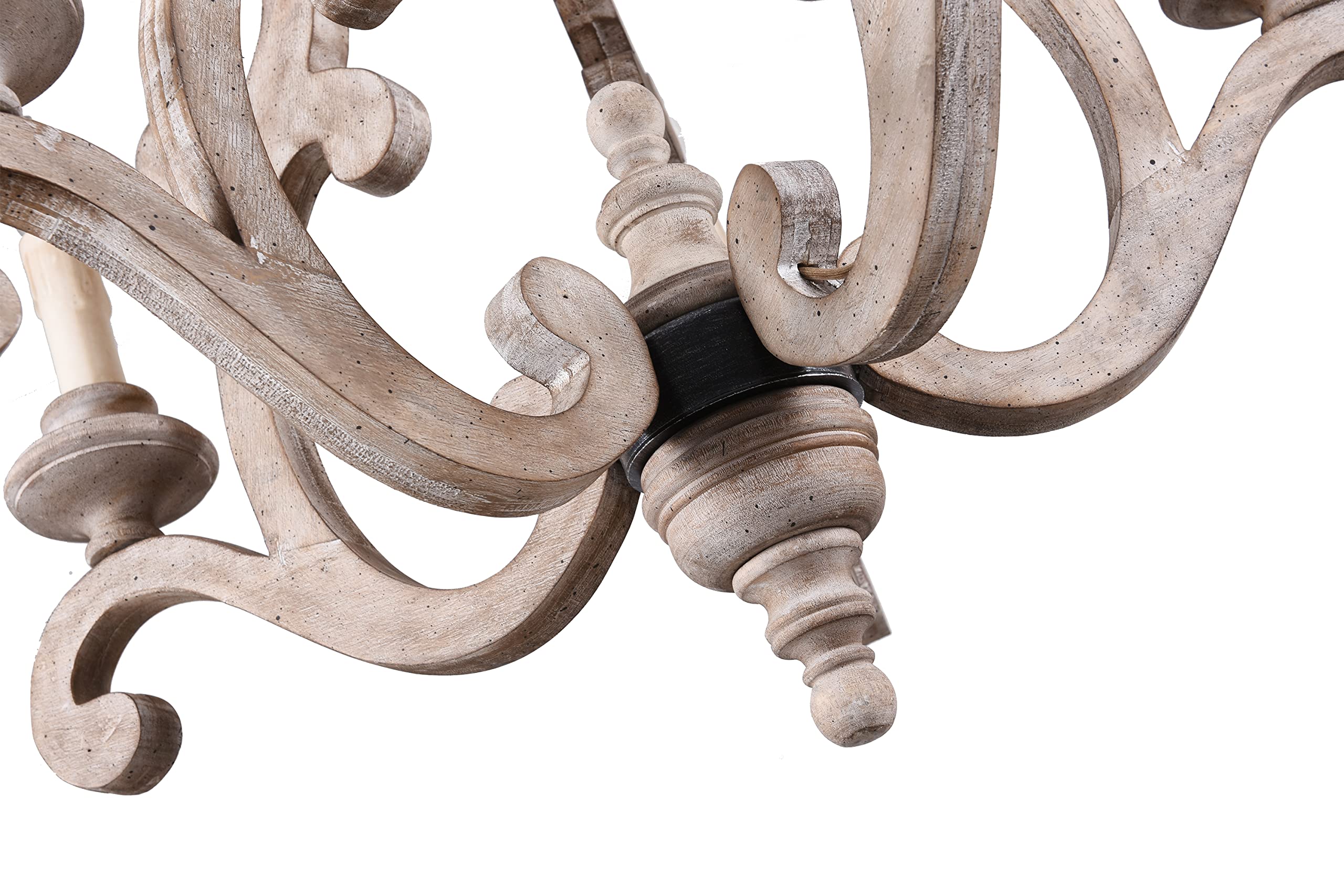 French Country Farmhouse Chandelier - 5-Light Candle Style Empire Pendant Light with Wood Accents - Antique Weathered Wood Finish - Perfect for Living Room, Dining Room & Bedroom Lighting